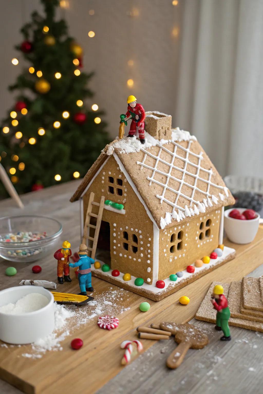 A gingerbread dwelling under construction