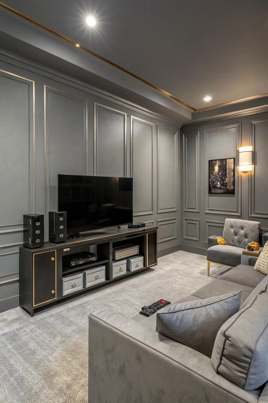 Industrial gray walls introduce sophistication to your gaming room.
