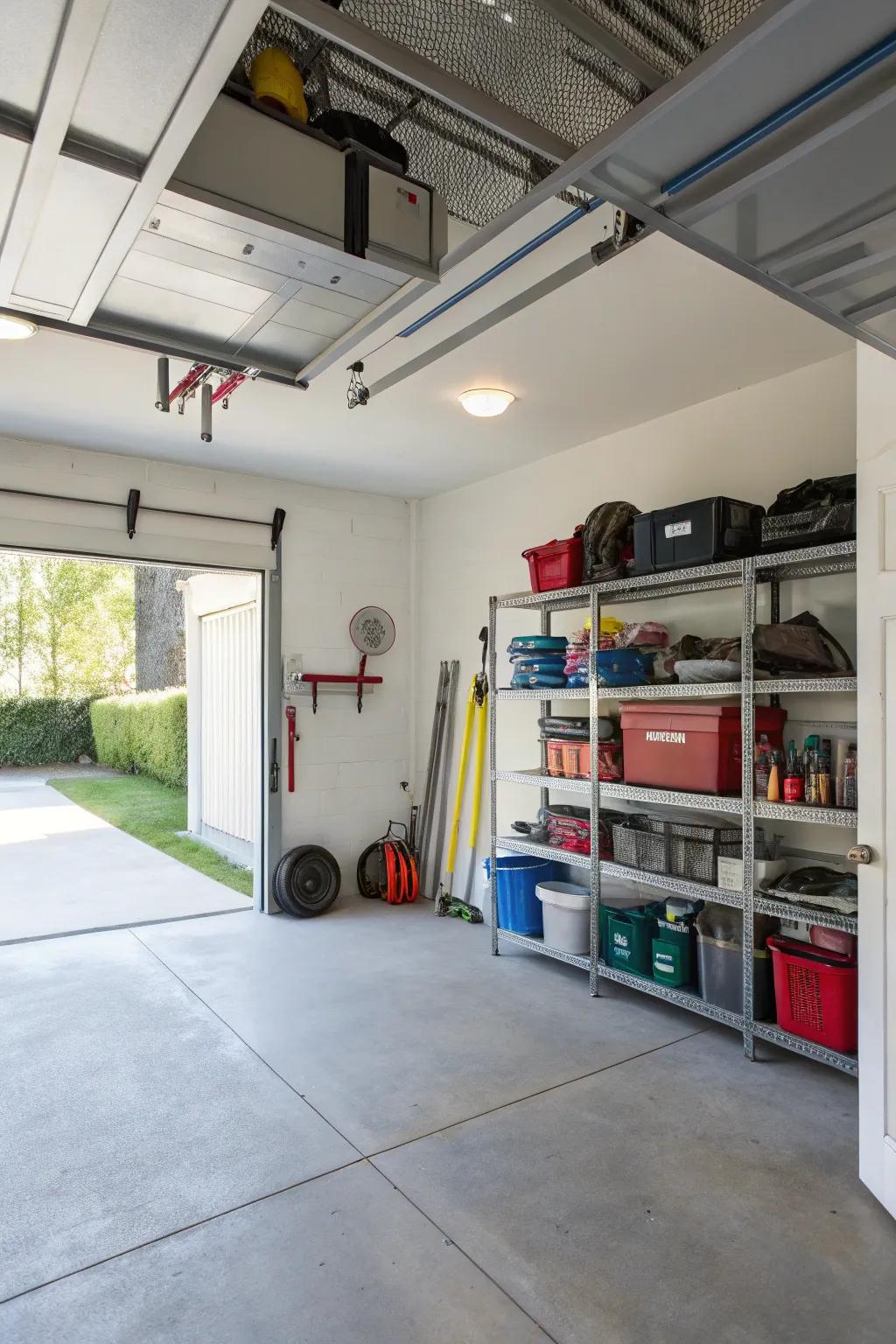 Overhead units effectively utilize vertical area in the garage.
