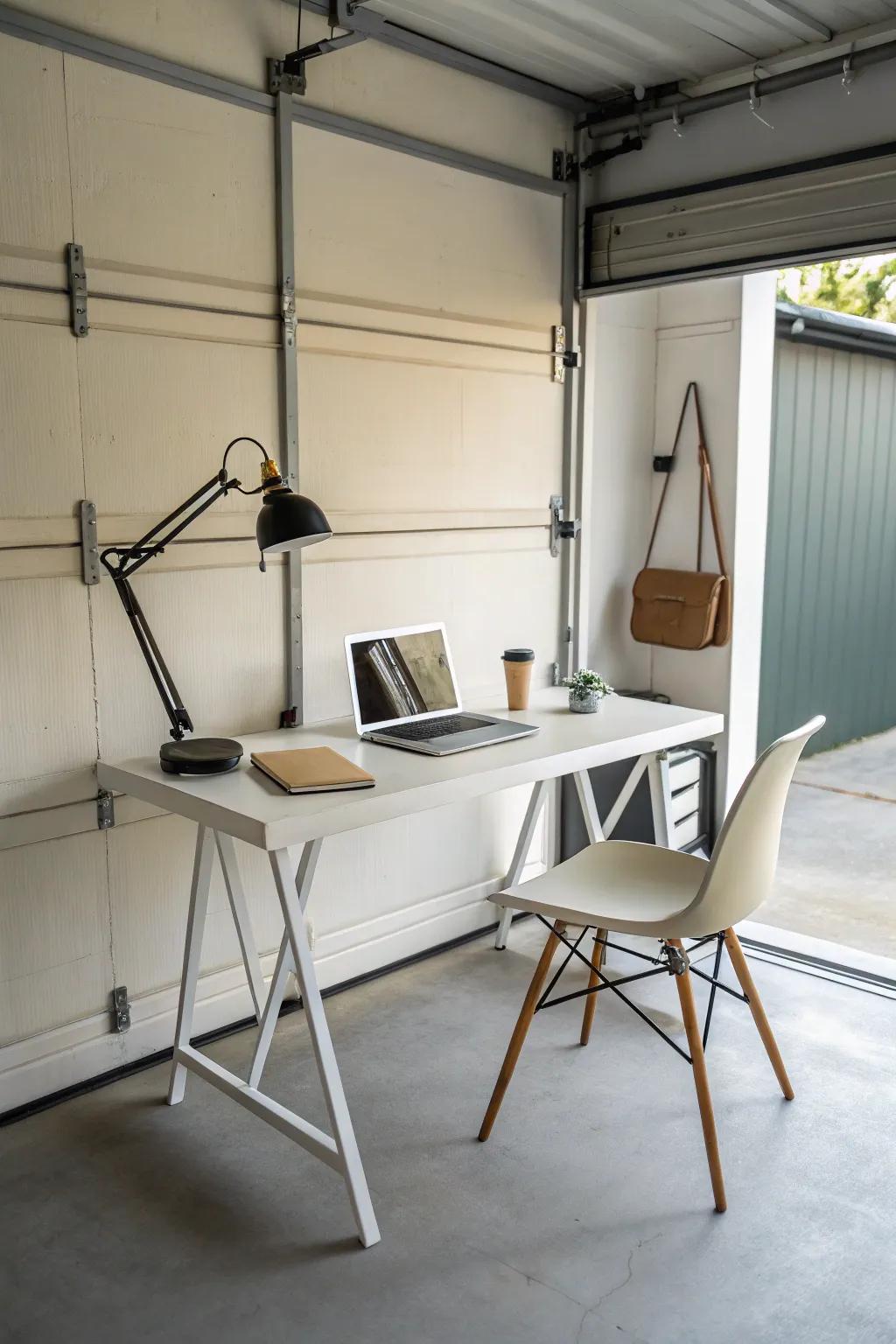 A minimalist setup encourages focus and productivity in your garage office.