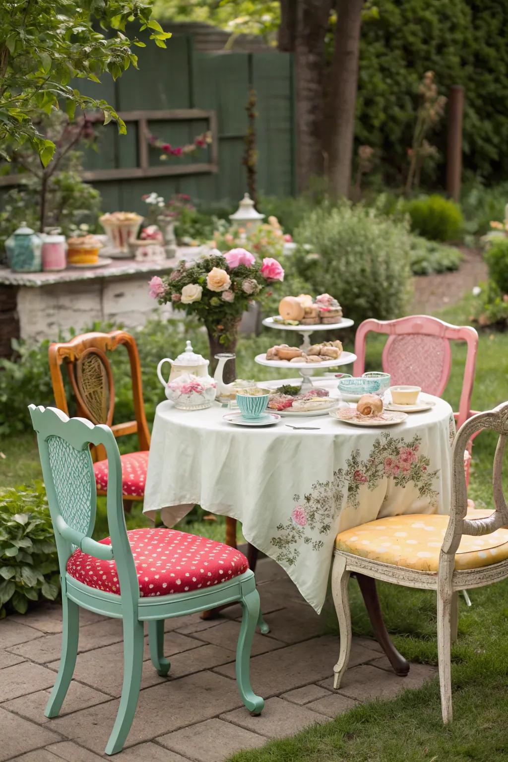Vintage furnishings bring a quirky flair to any outdoor gathering.