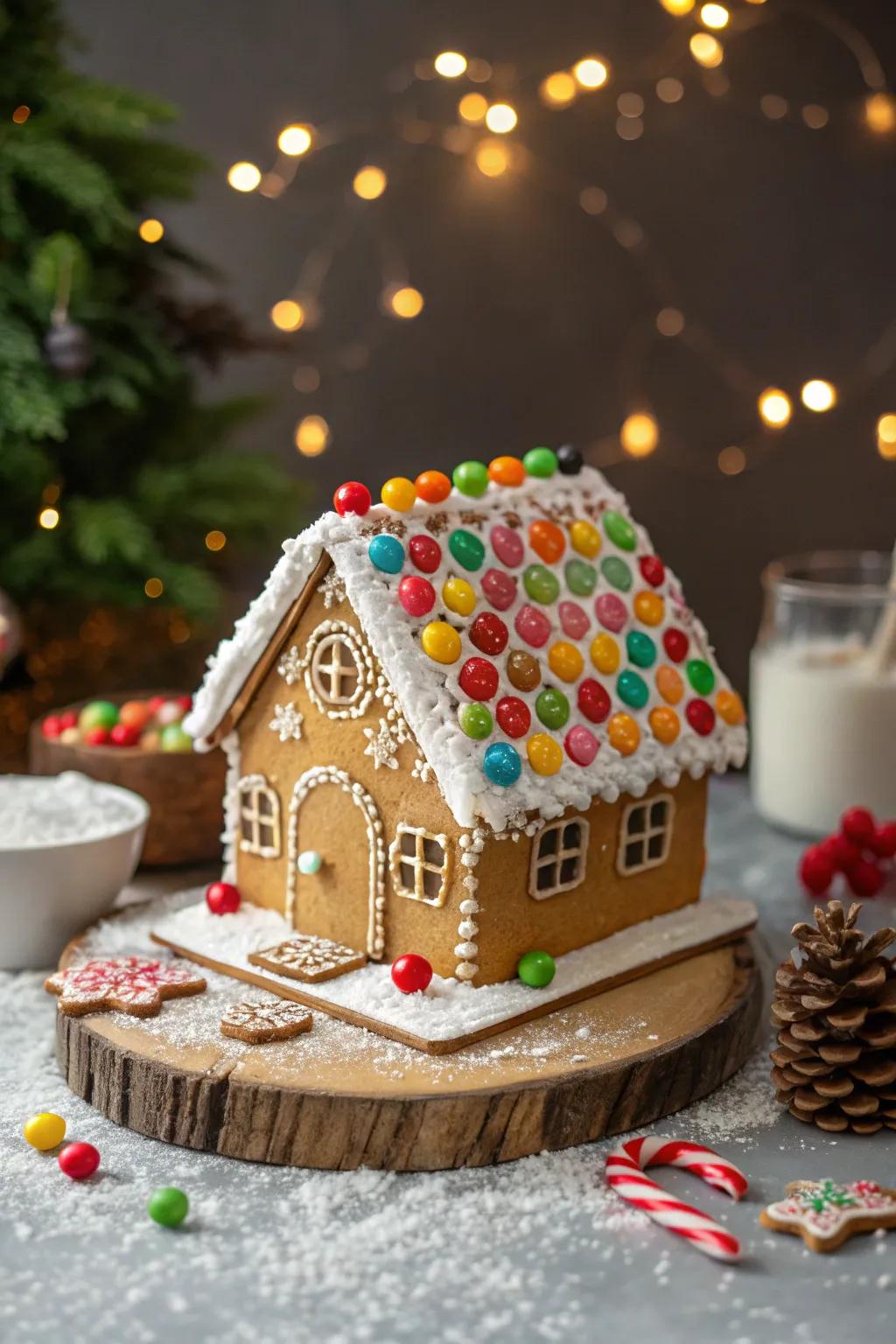 Gelatin gem roofs are a playful and vibrant complement to gingerbread houses.