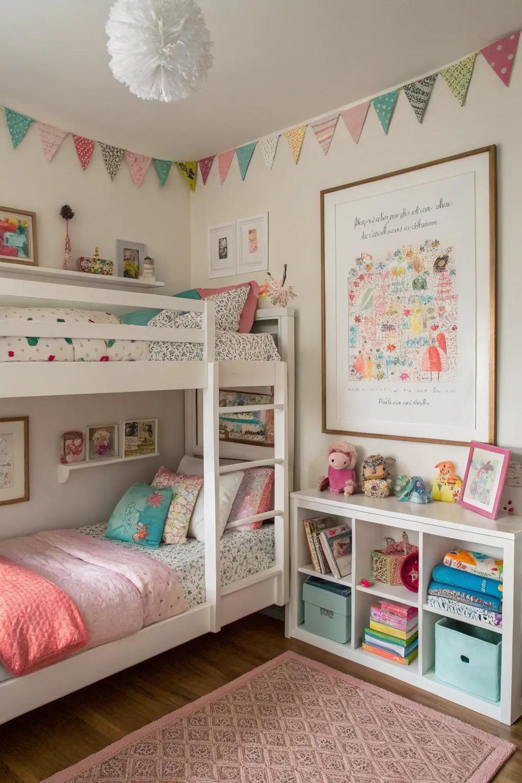Personalized wall art adds character to the room.