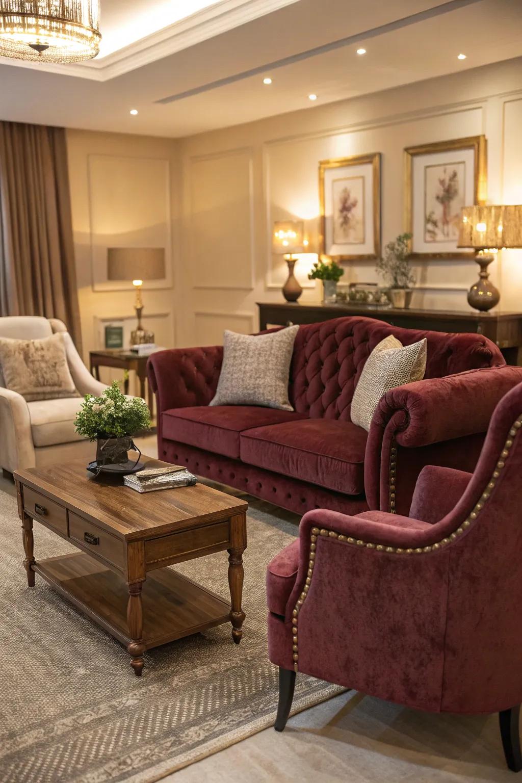 Comfort meets sophistication with plush seating in a glam living space.