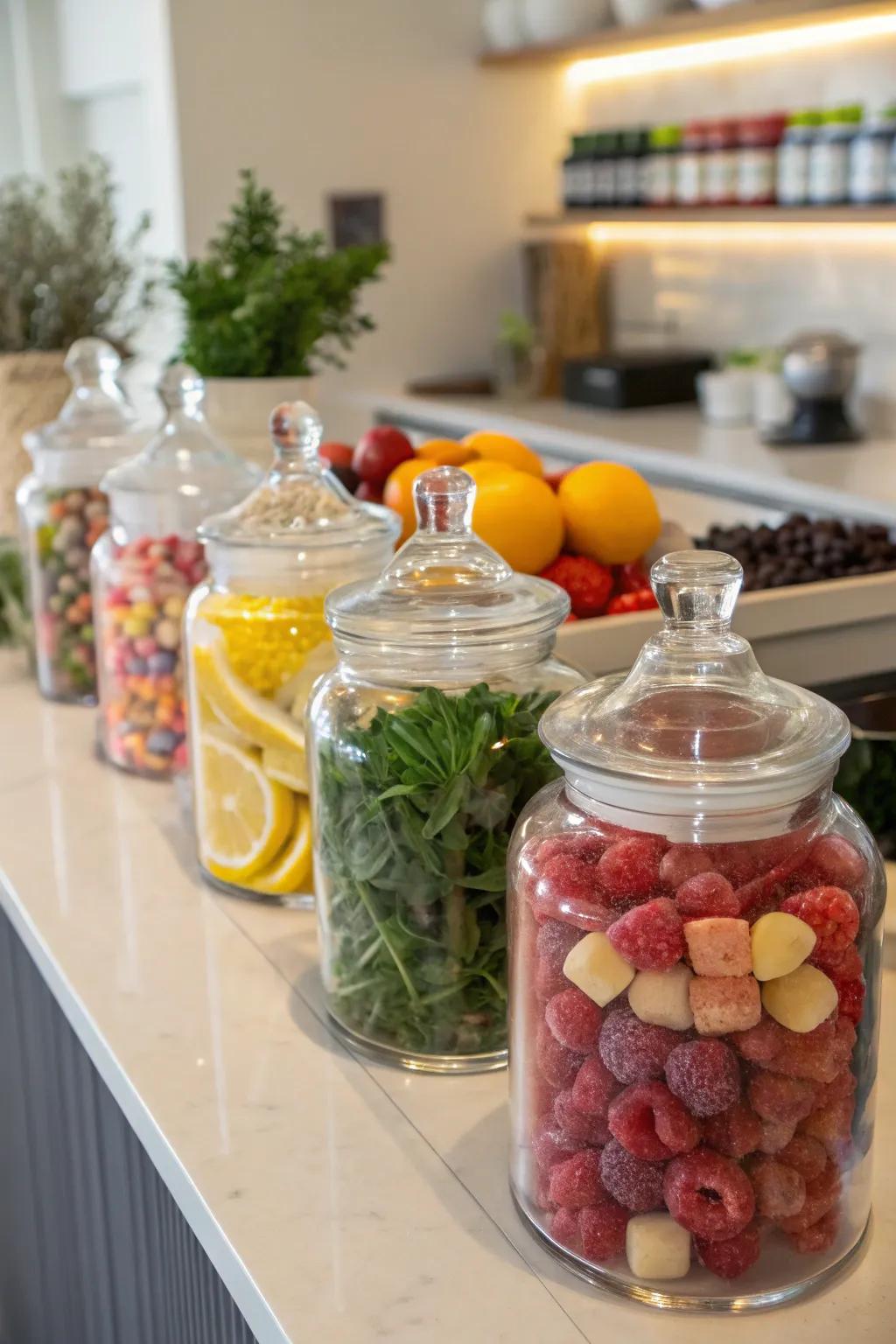 Apothecary jars add sophistication and color to any area.