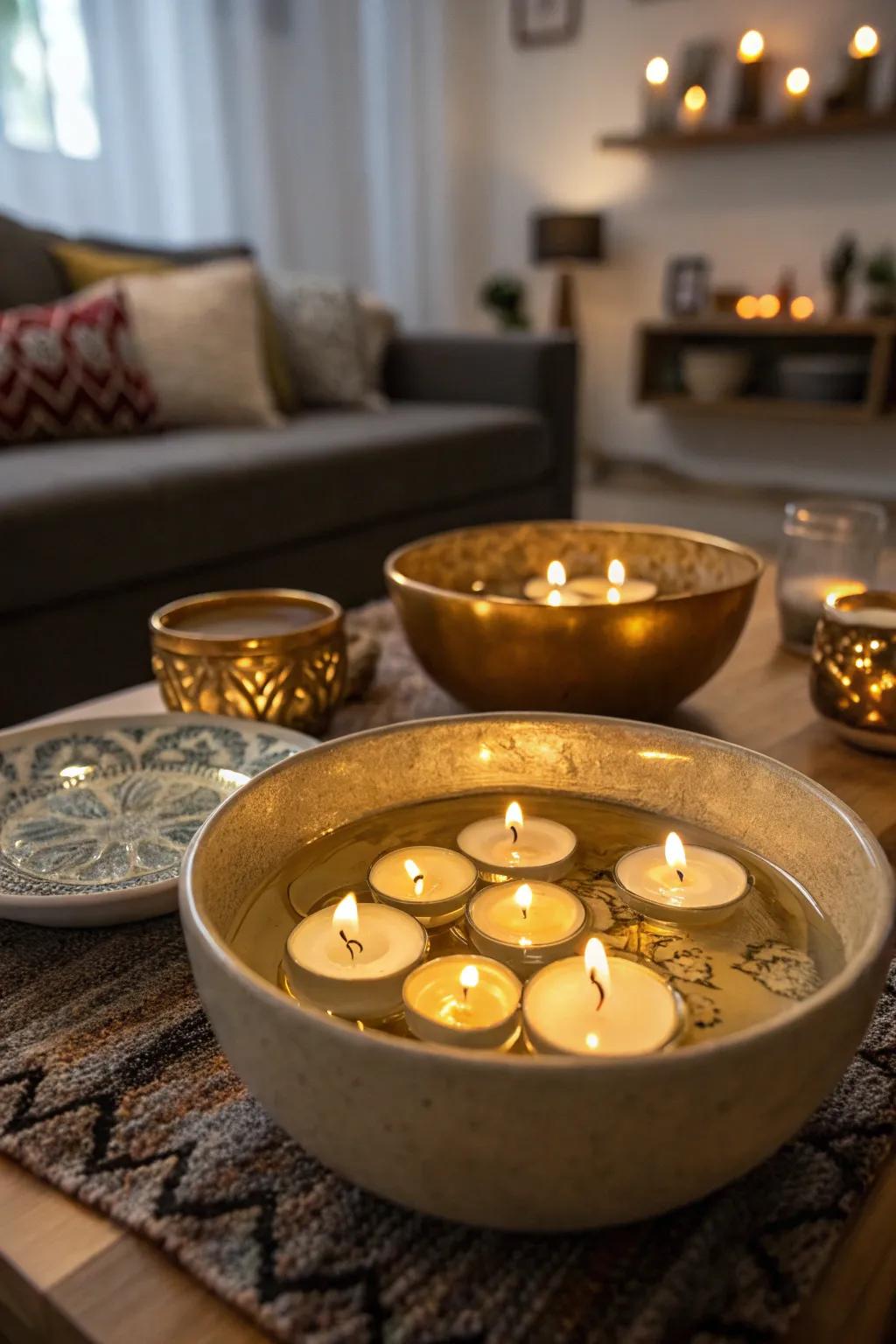 Alluring drifting gilded candles that fascinate the eye.