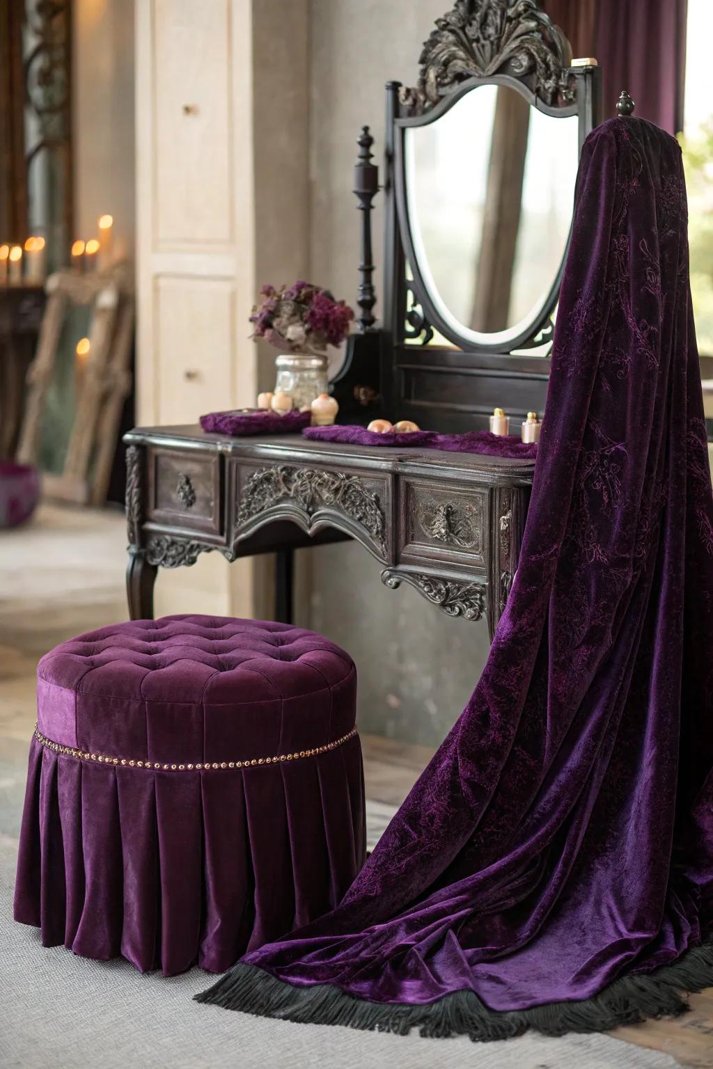 Rich velvet accents add luxury and depth to the setup.