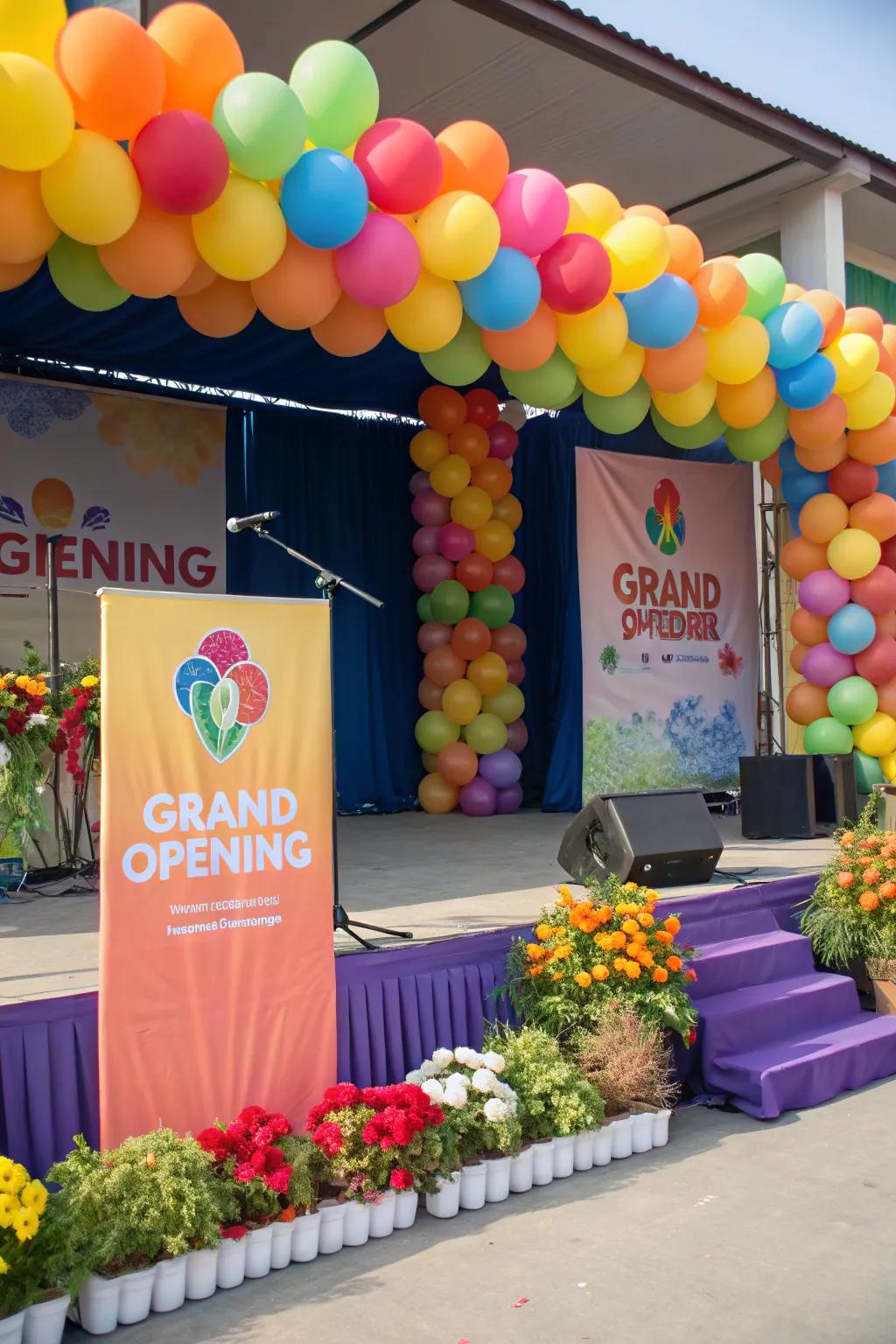 A vibrant balloon backdrop creates a great picture space.