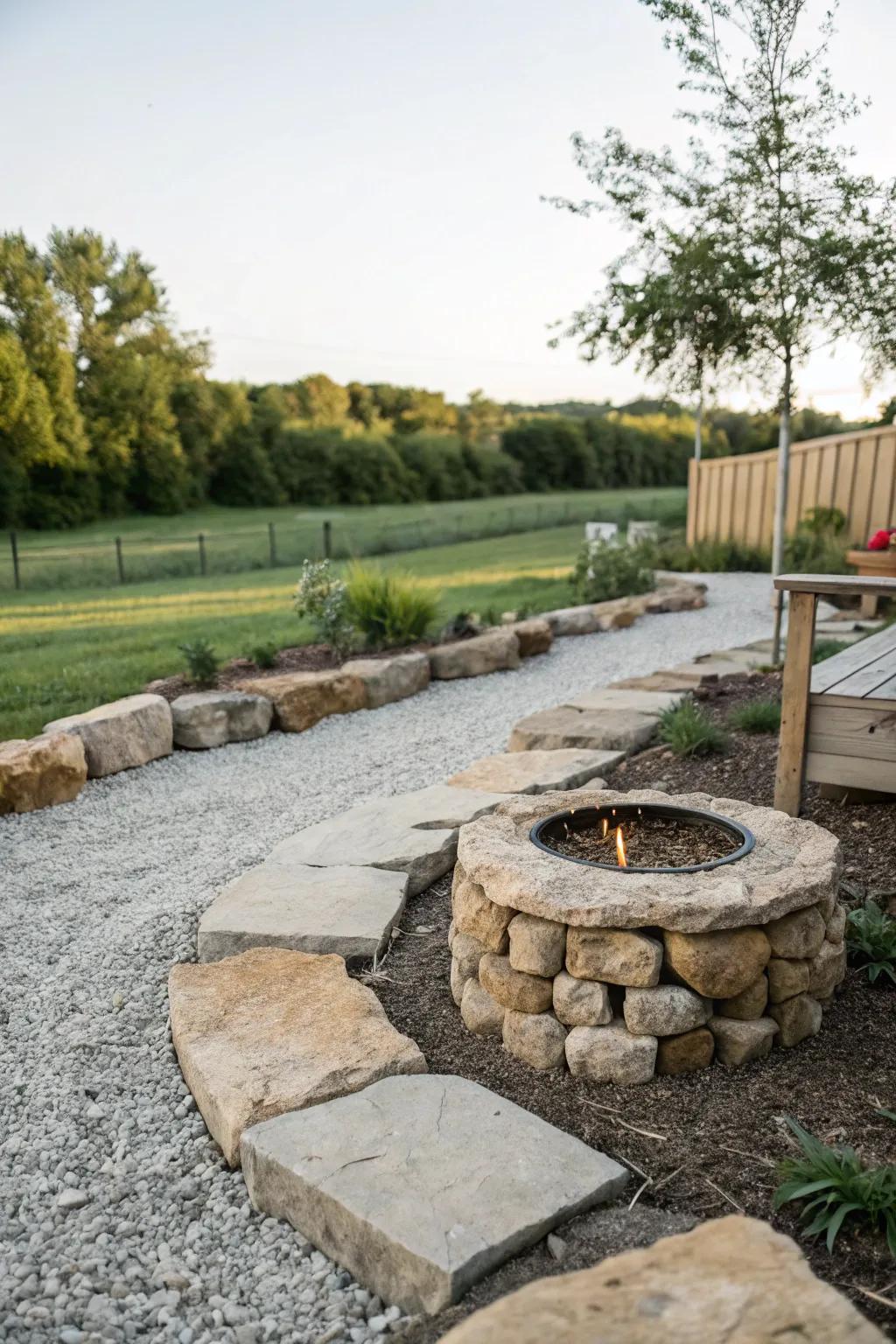 Raw stone borders add sophistication and structure.