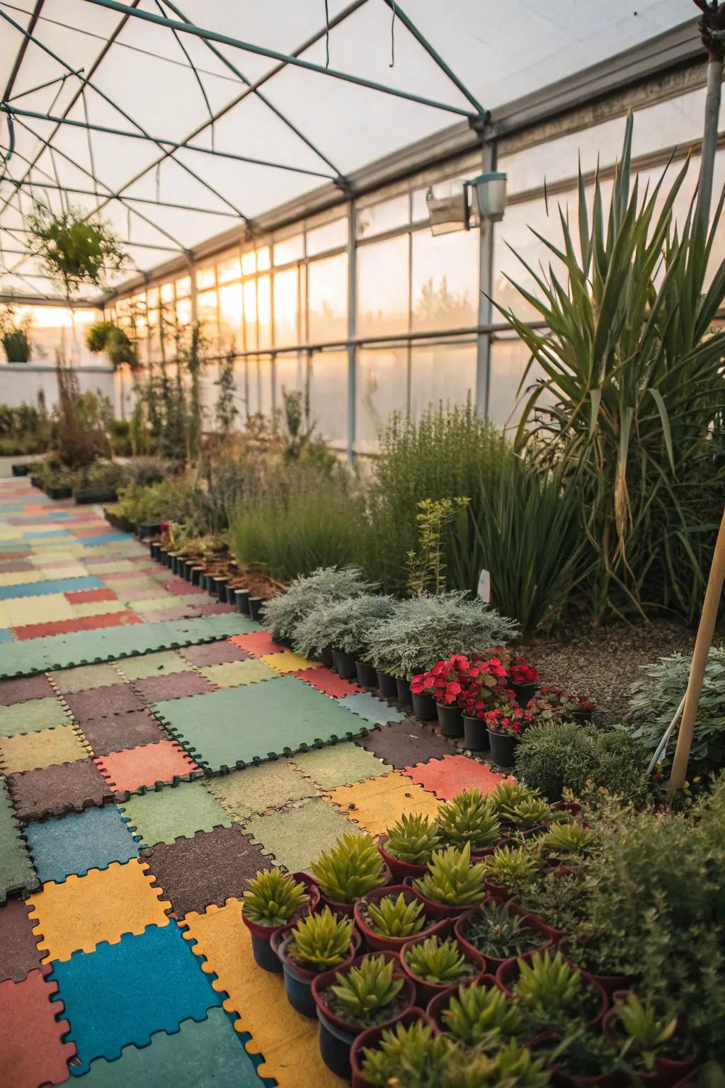 Interlocking mats offer design flexibility and comfort.