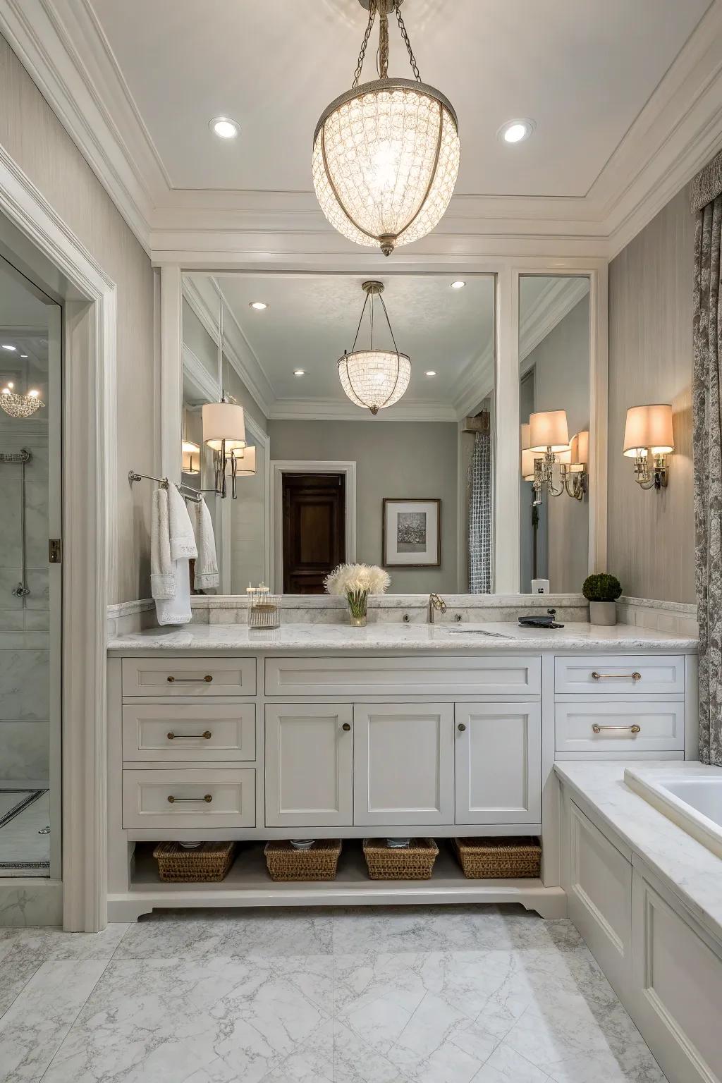 Mirrors paired with lighting enhance both the aesthetics and functionality.