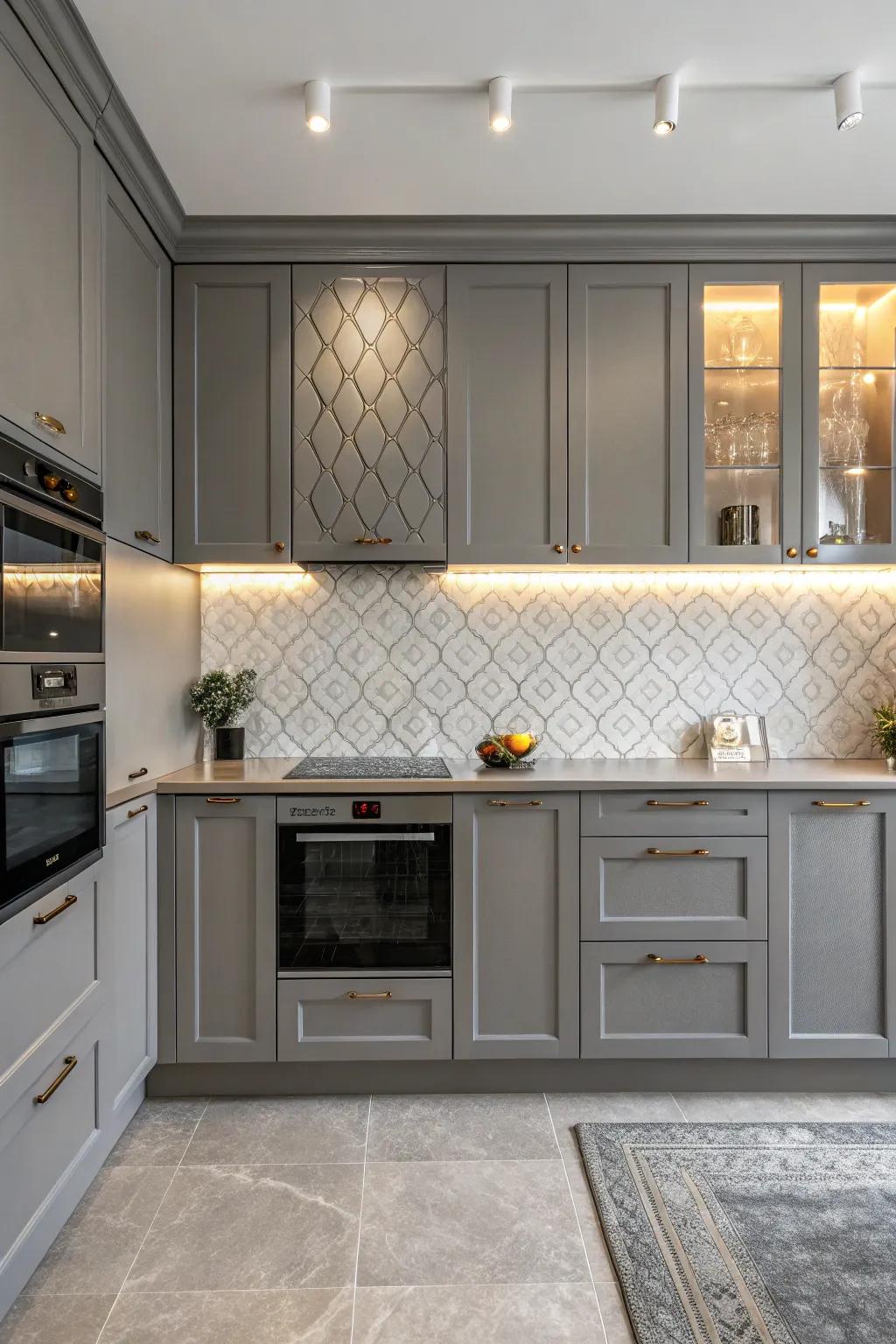 Textured features enrich depth and visual interest to a grey kitchen.