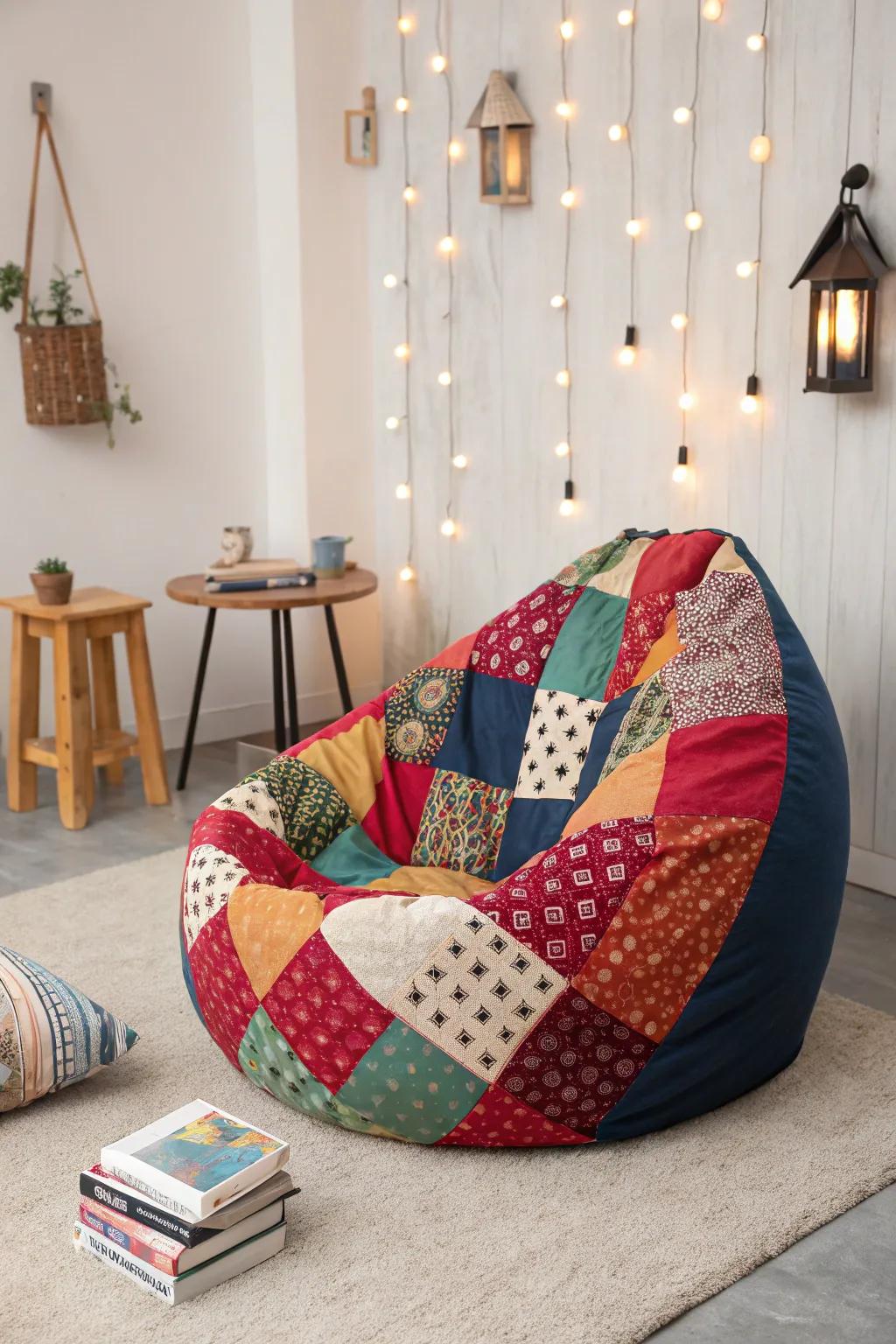 A convertible bean bag providing a casual vibe and an unexpected bed.