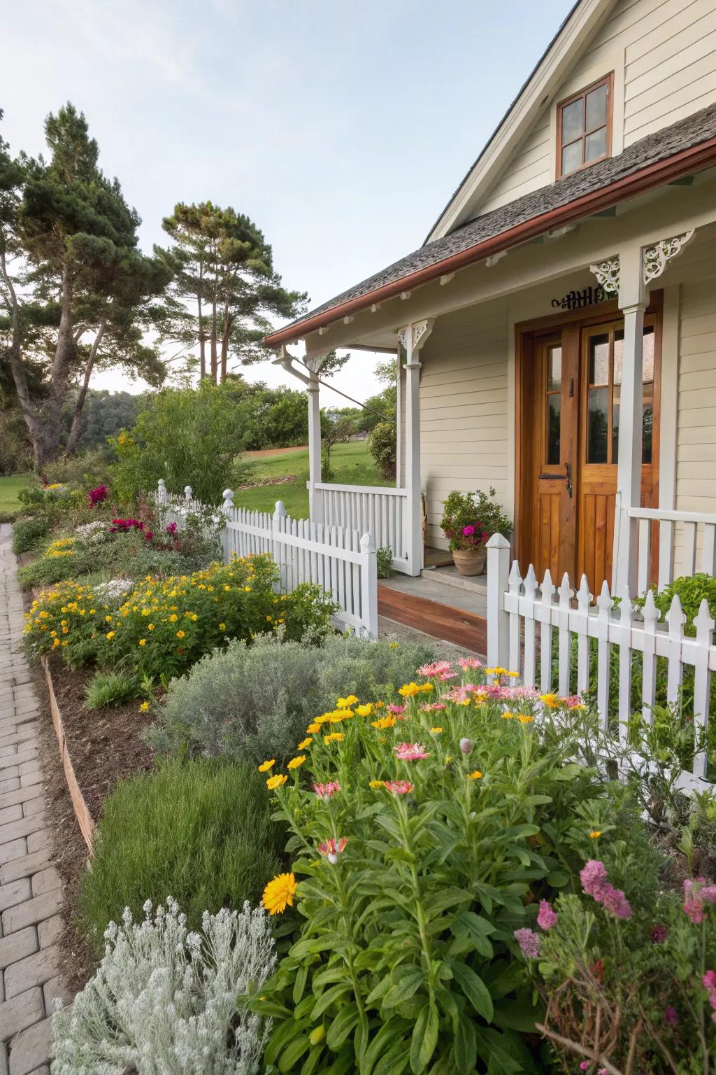 A guest house enclosed by a lavish garden, providing a peaceful escape.