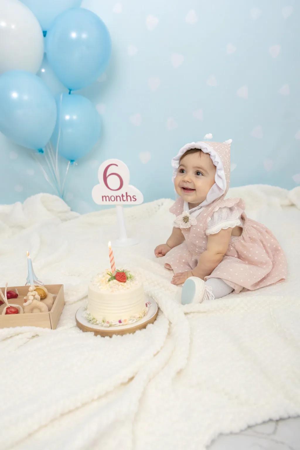 An adorable milestone photo session capturing the half birthday celebration.