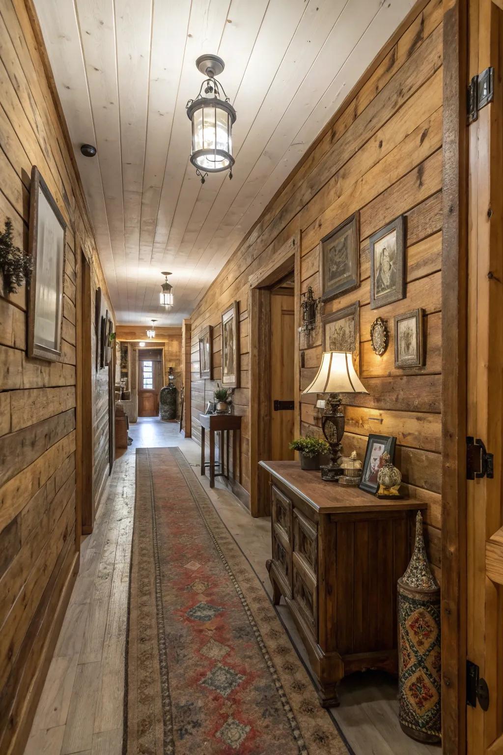 Accept countryside allure with salvaged timber paneling.