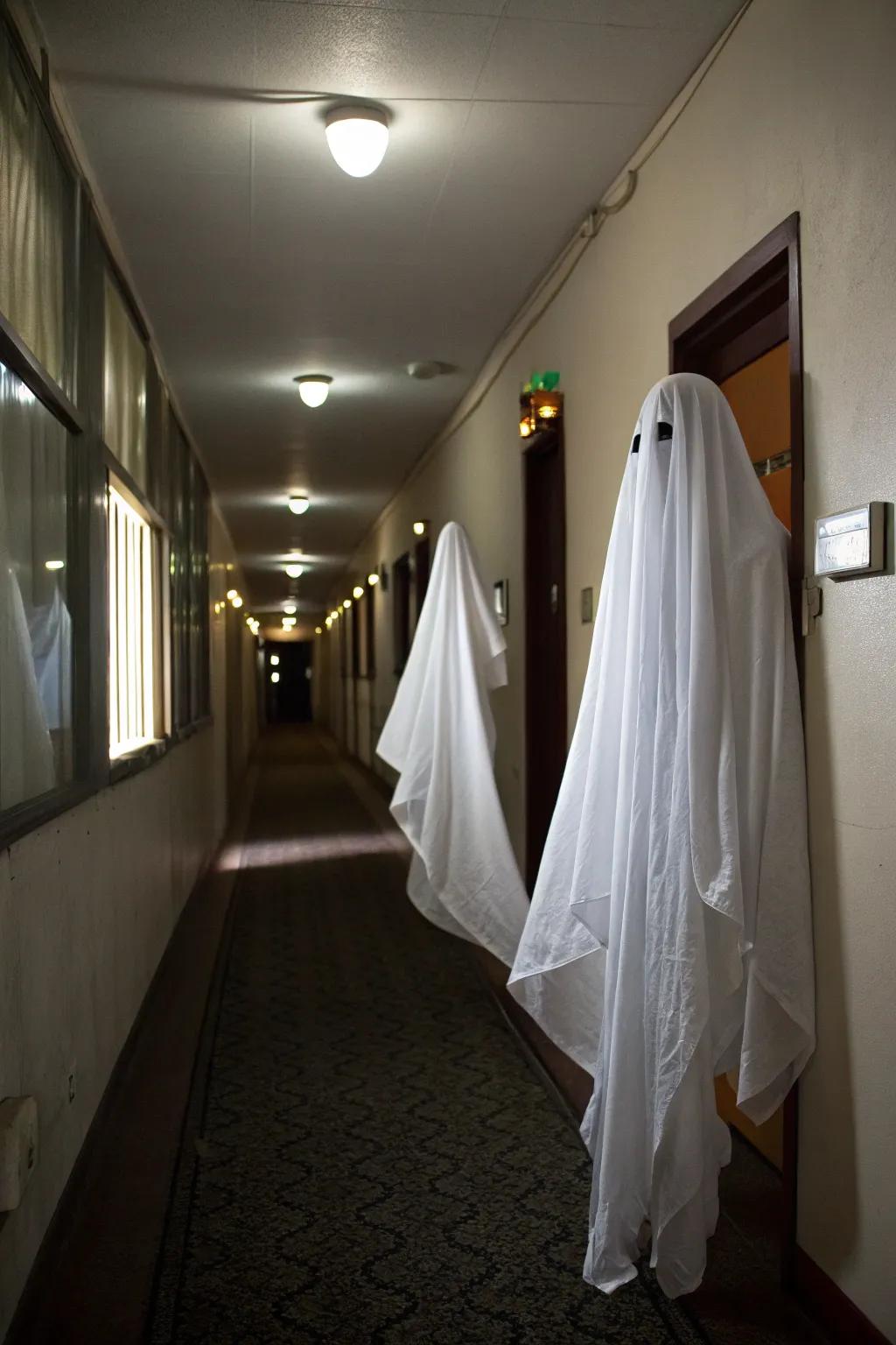 Floating ghosts add a chilling presence.