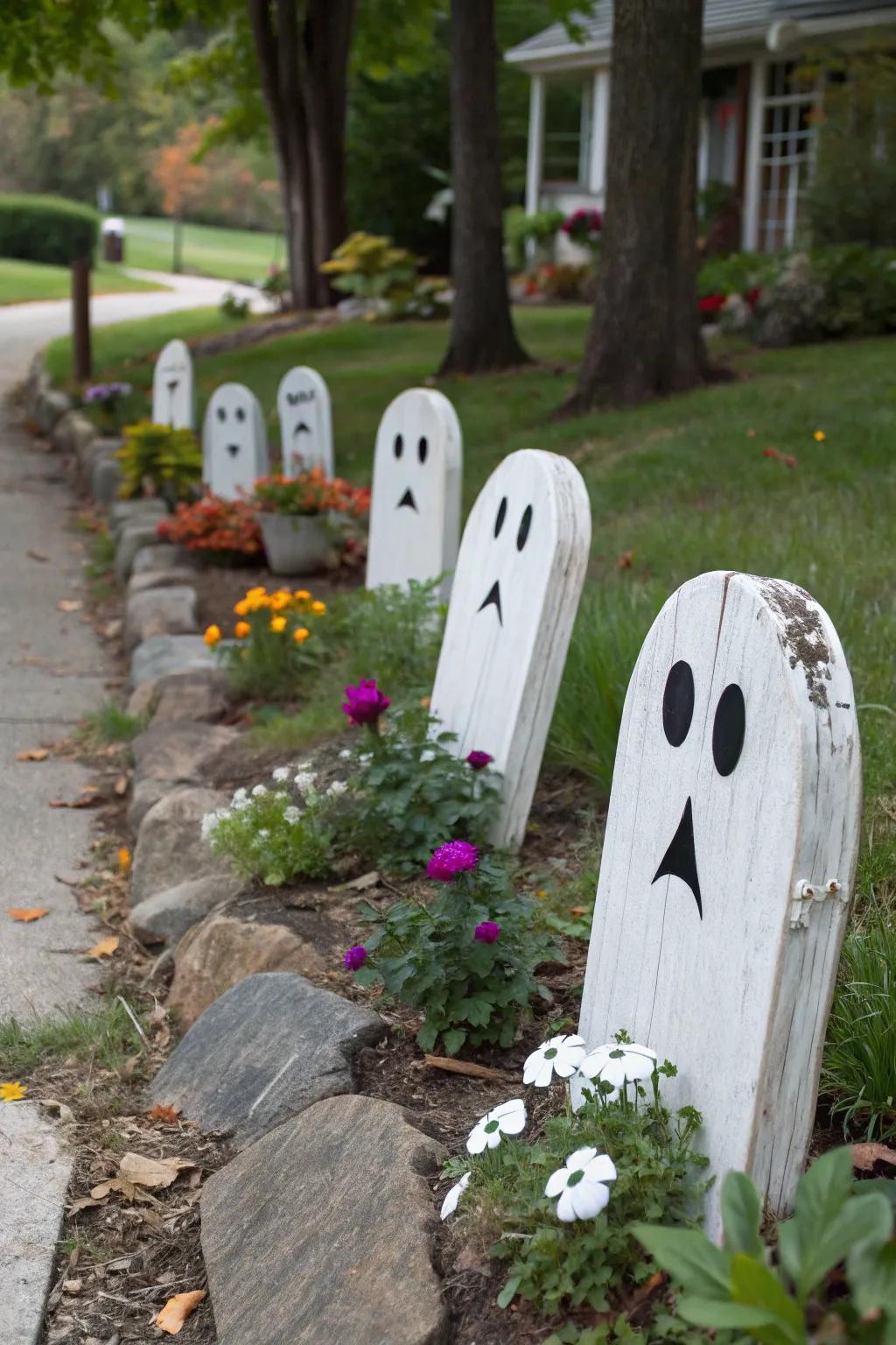 Adorable spectral timber blocks for Halloween amusement.