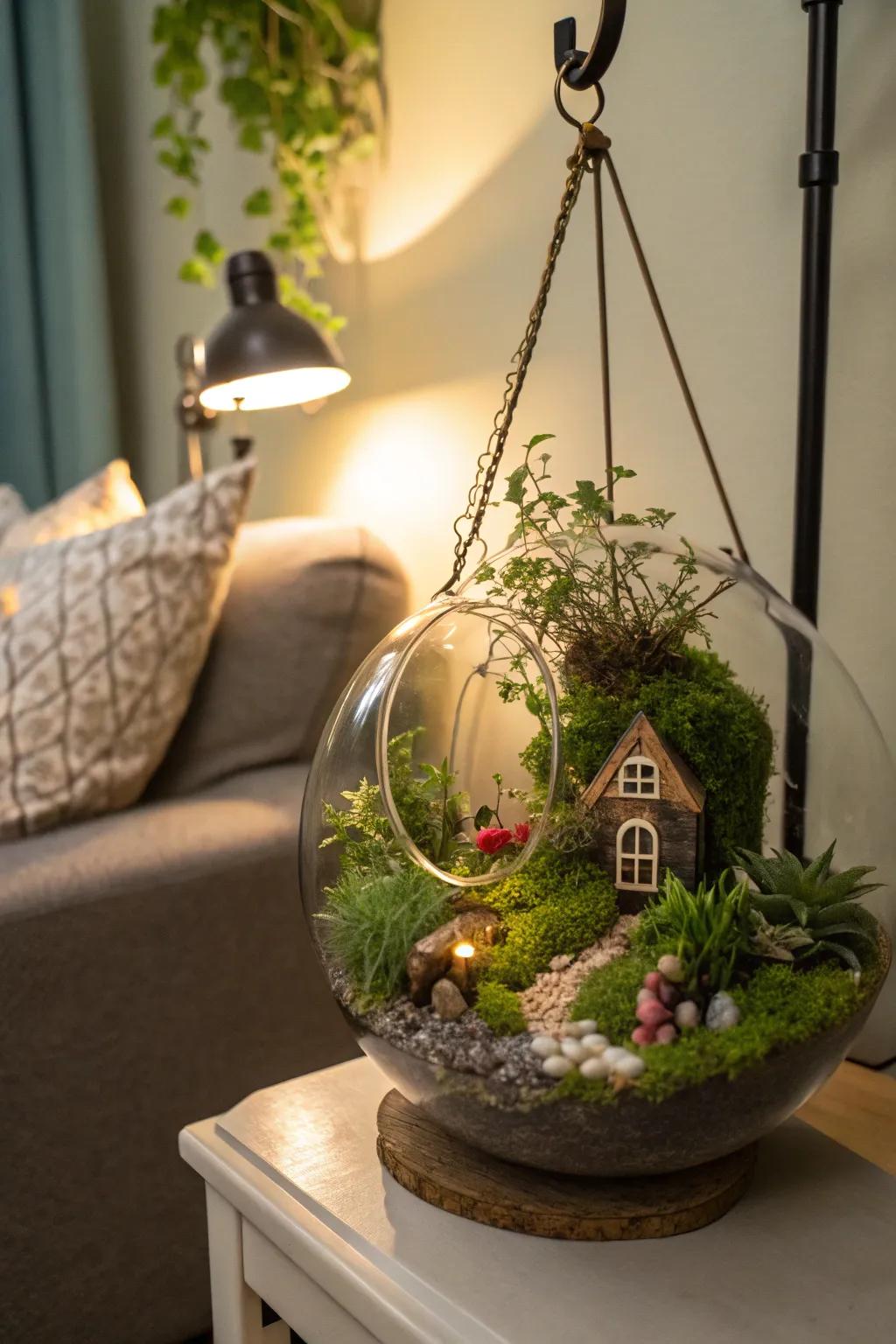 A whimsical enchanted garden terrarium sparking a sense of wonder.