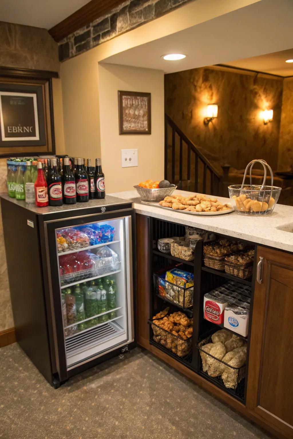 Keep your hangout fully stocked using a handy snack and drink station.