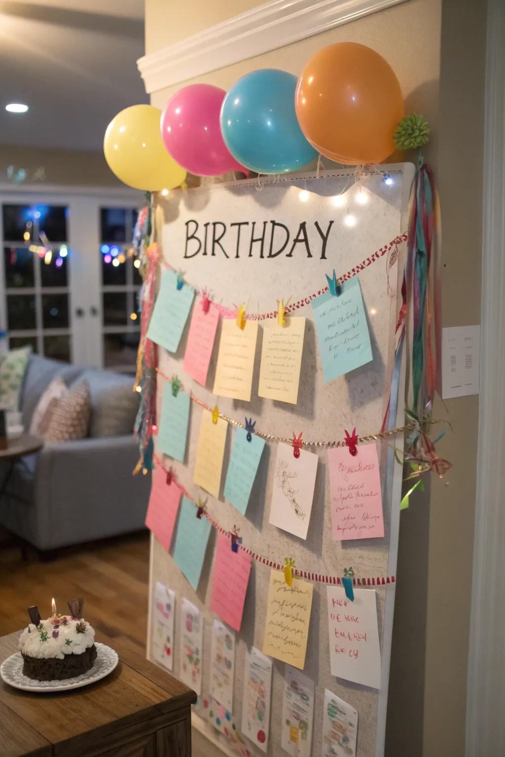 An interactive birthday display featuring customized message labels.