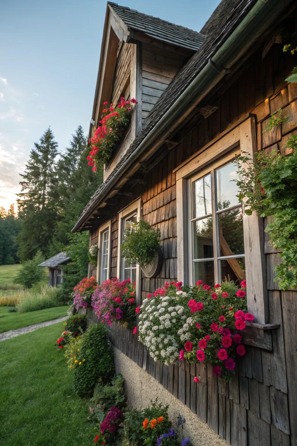 Window boxes bring rustic charm and a pop of color.