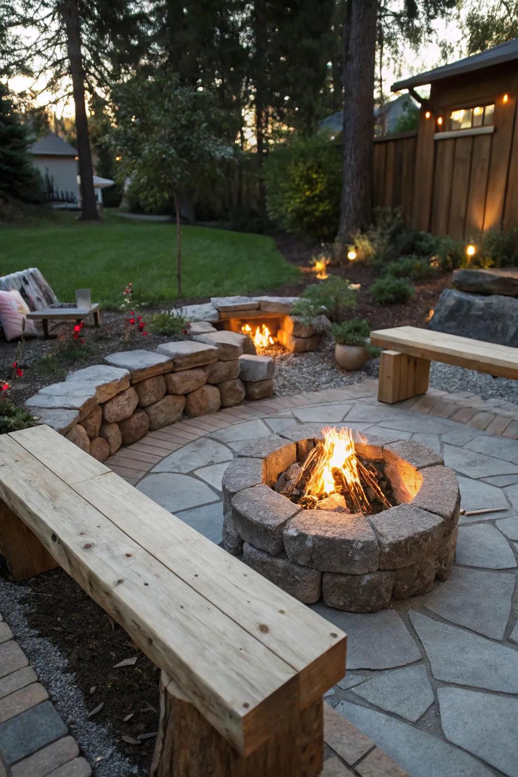 A do-it-yourself fire area fosters a comfortable environment for memorable get-togethers.