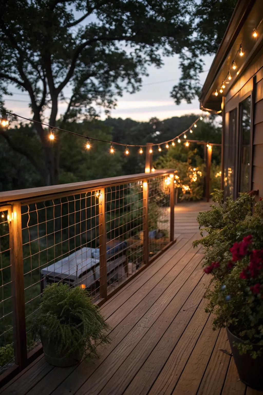Lighting transforms a basic deck into an evening sanctuary.