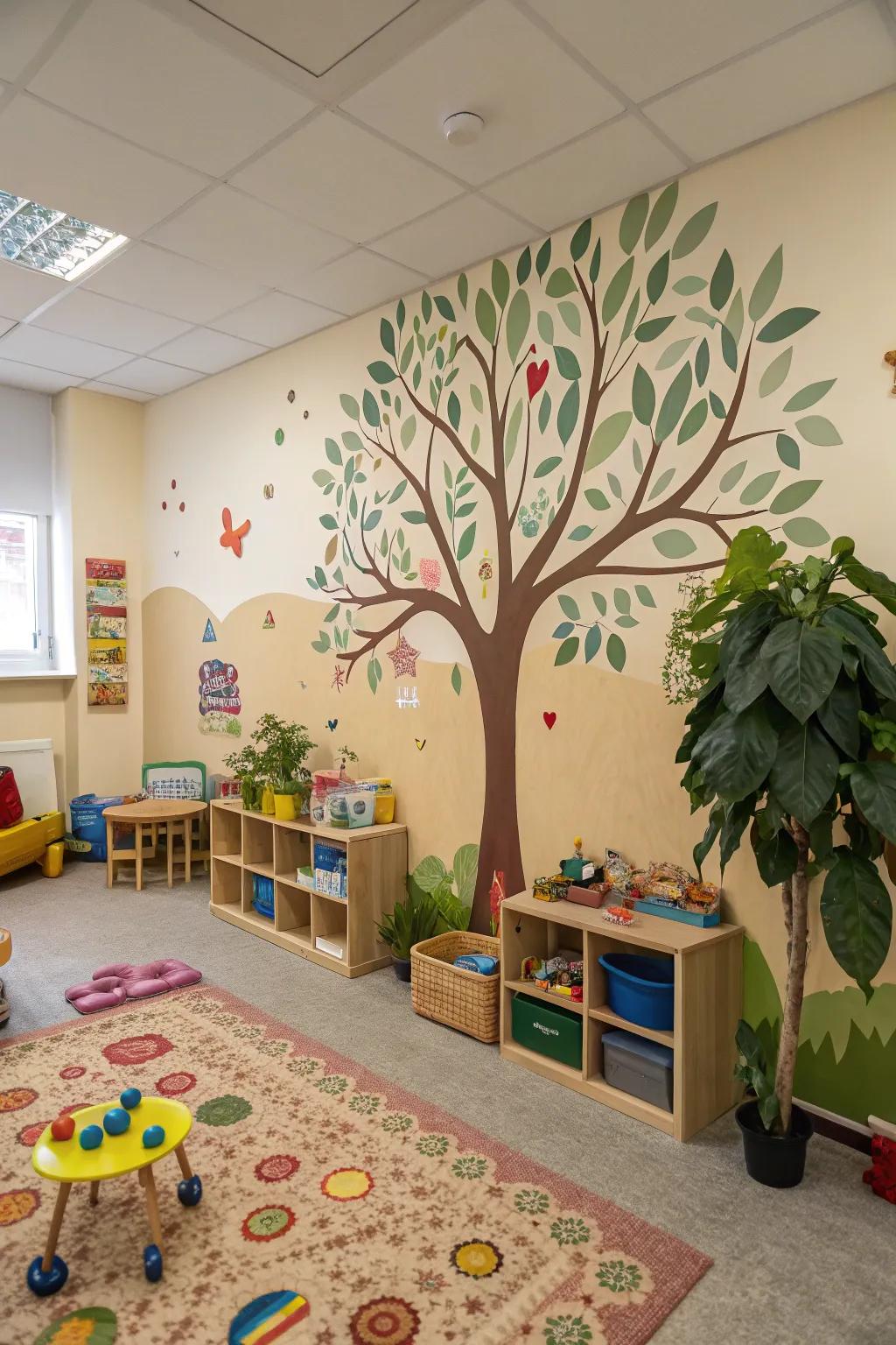 Integrate the outdoors using a nature-themed daycare area.