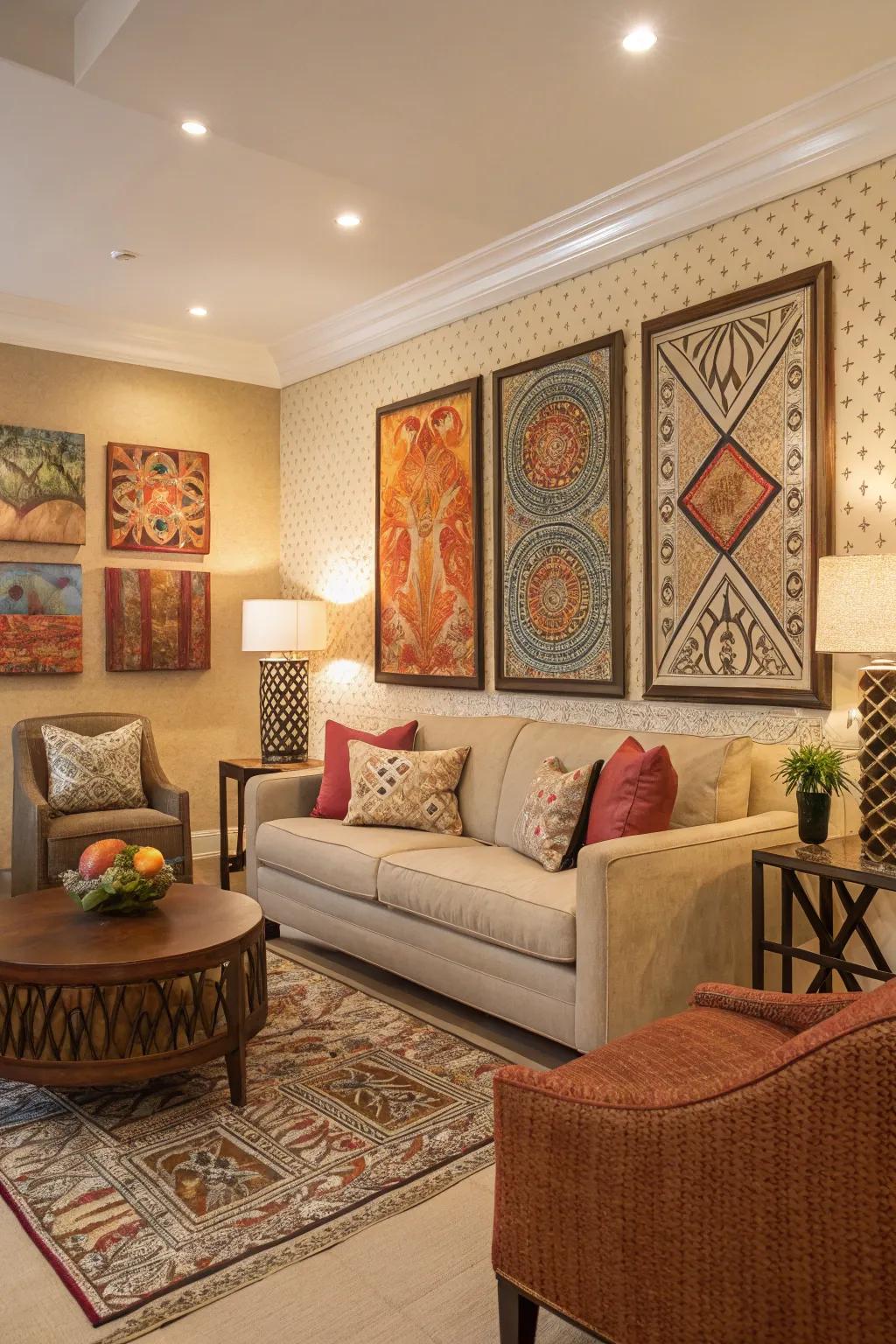 A living space that features an eye-catching accent wall