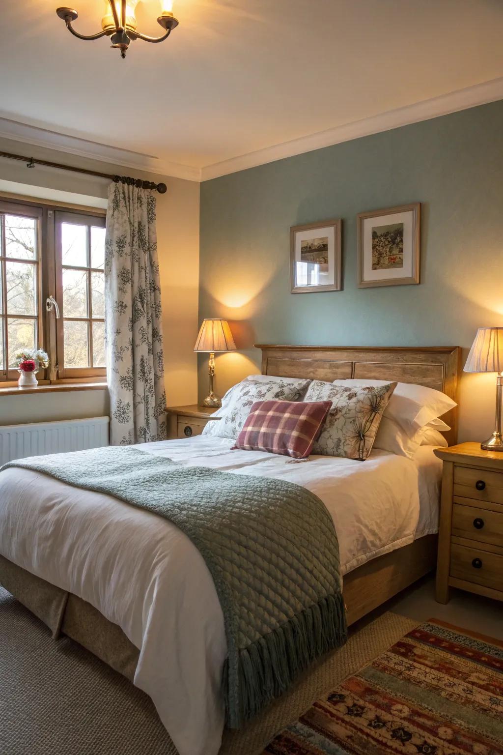 Soft lighting helps set a cozy mood in bedrooms.