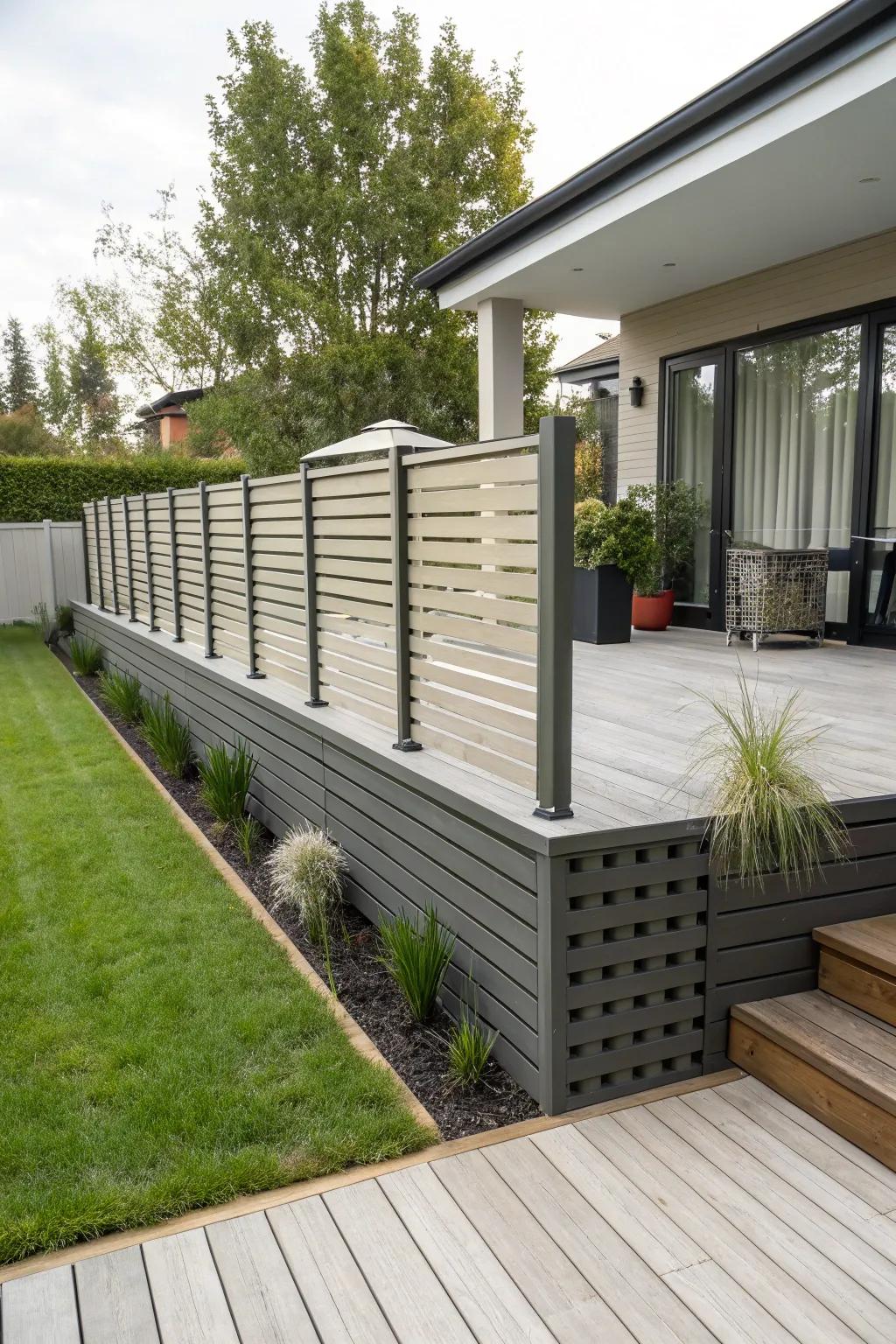 Varied slats inject visual depth into the skirting design.