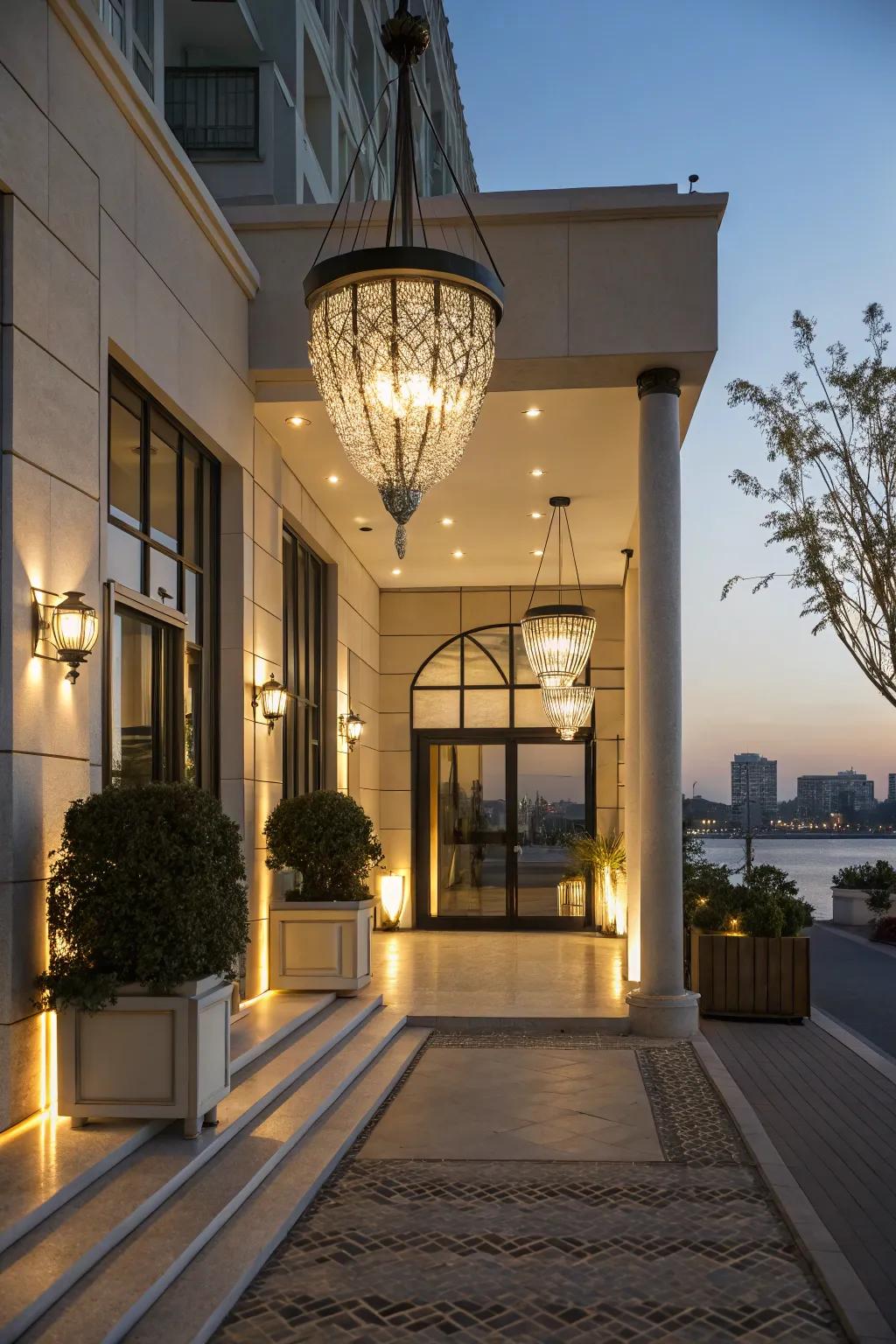 Elegant lighting enhancing and illuminating your home's entrance.