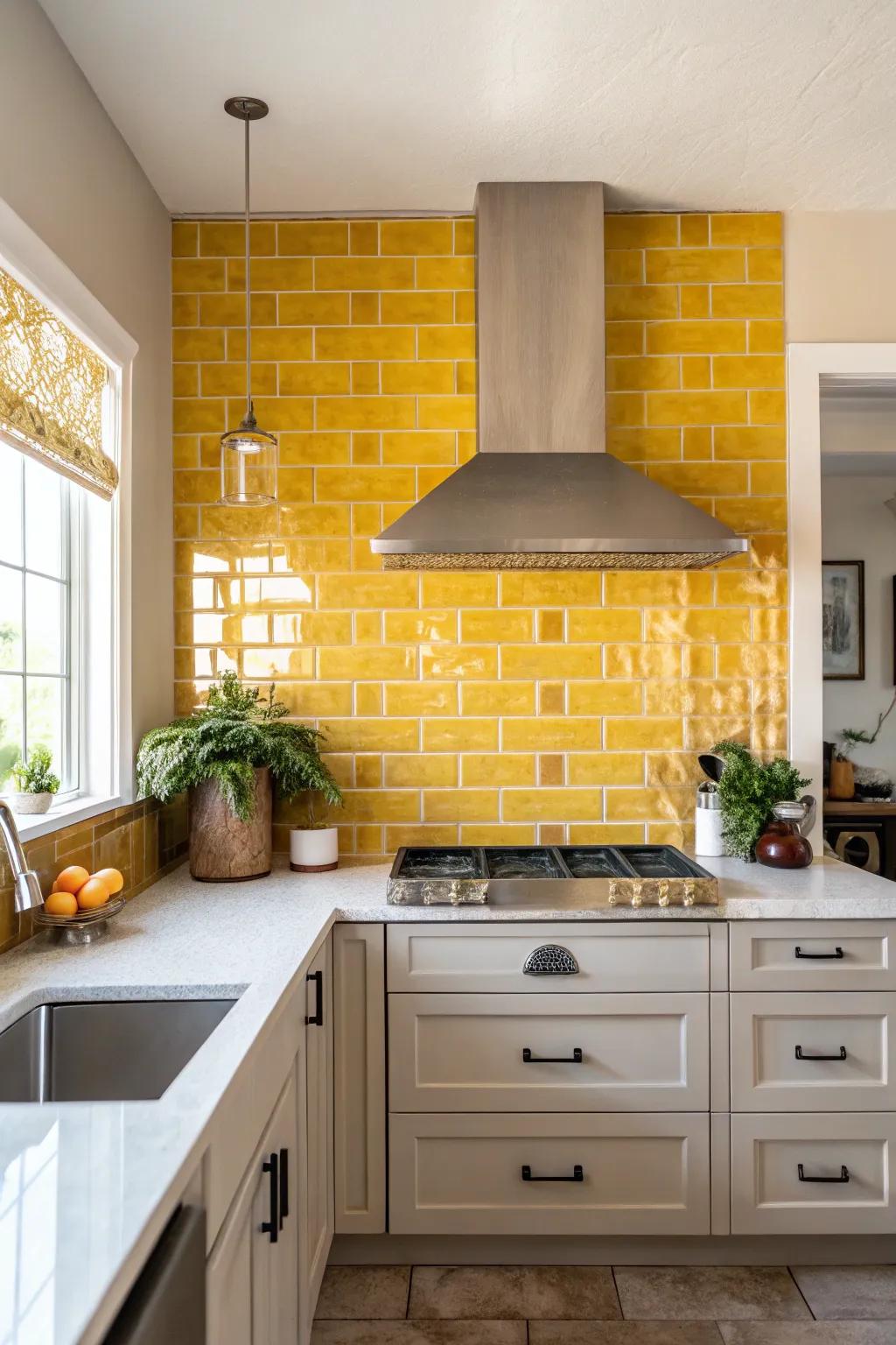 Elevate your cooking area with subtle colors and a burst of vibrancy through tiles. #InteriorDesign #HomeStyle #KitchenInspo