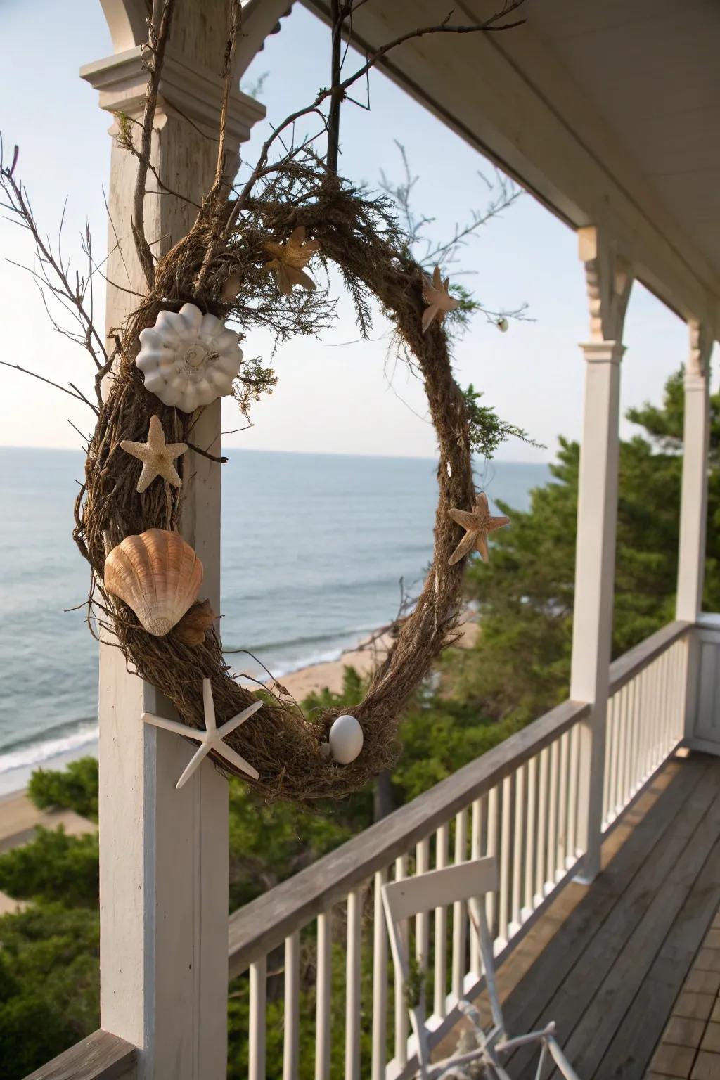 A coastal-themed wreath, capturing the essence of summer's seaside allure.