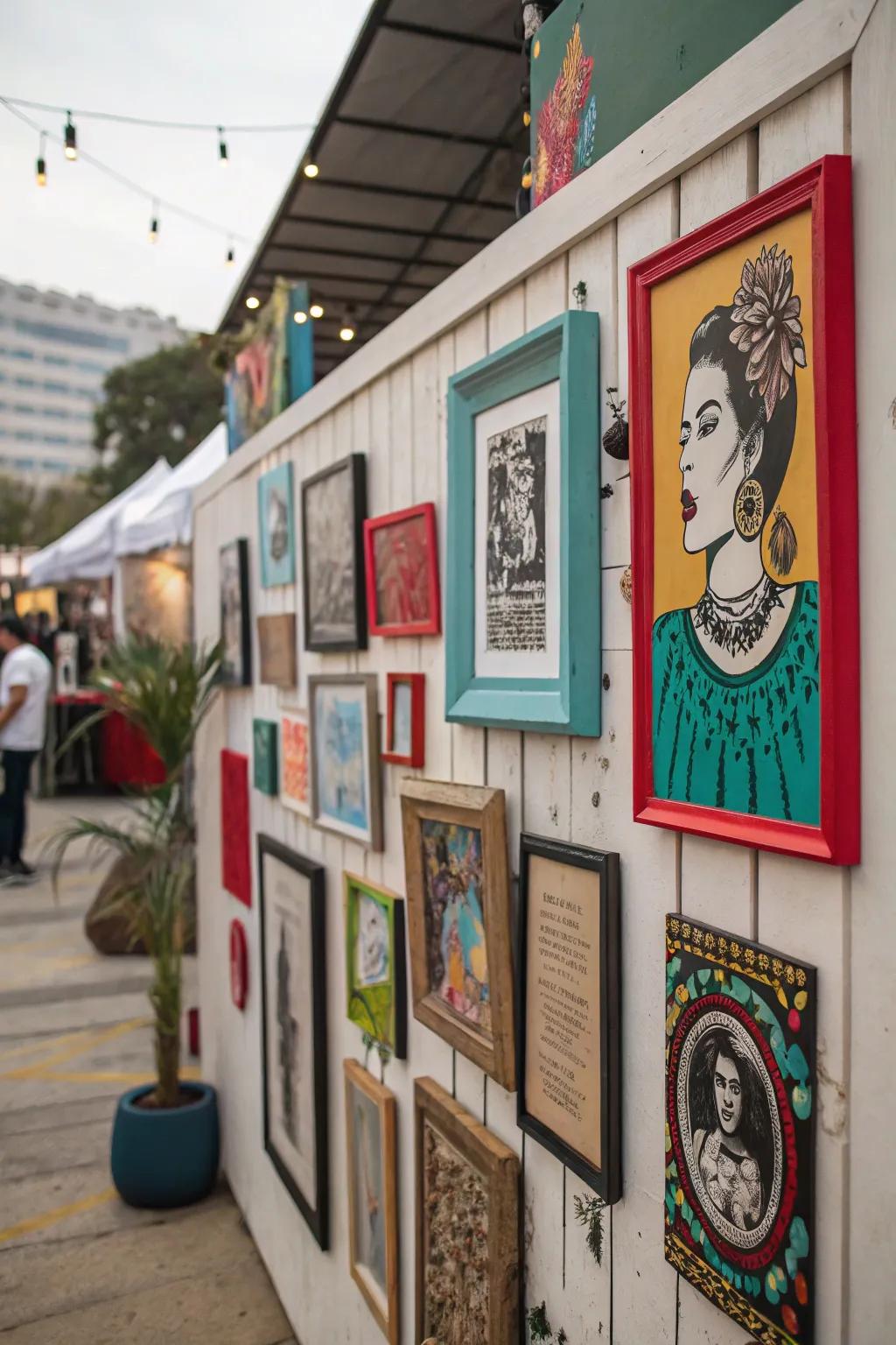 A varied wall arrangement highlights different preferences and artistry.