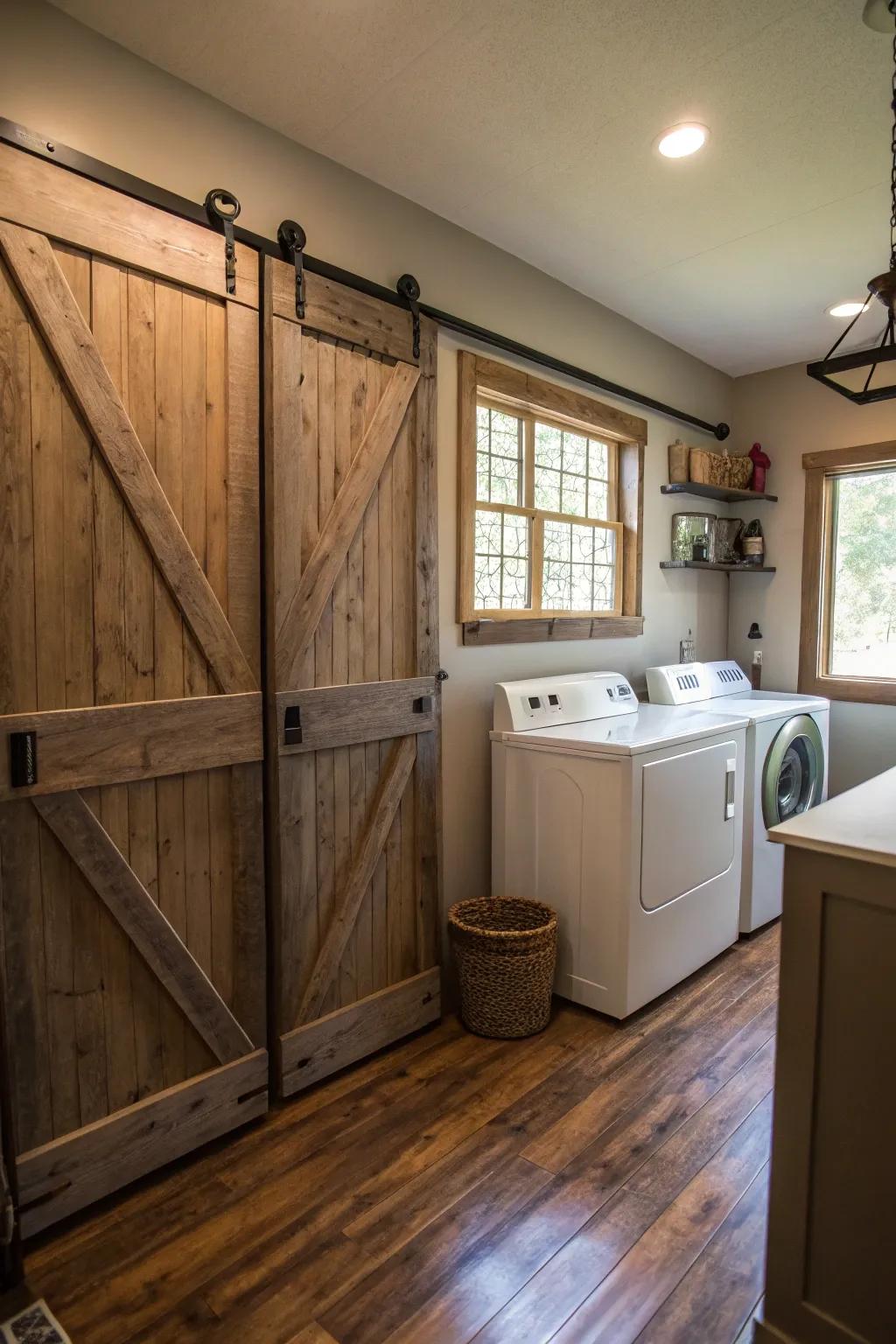 Barn doors infuse character and stylishly conceal appliances.