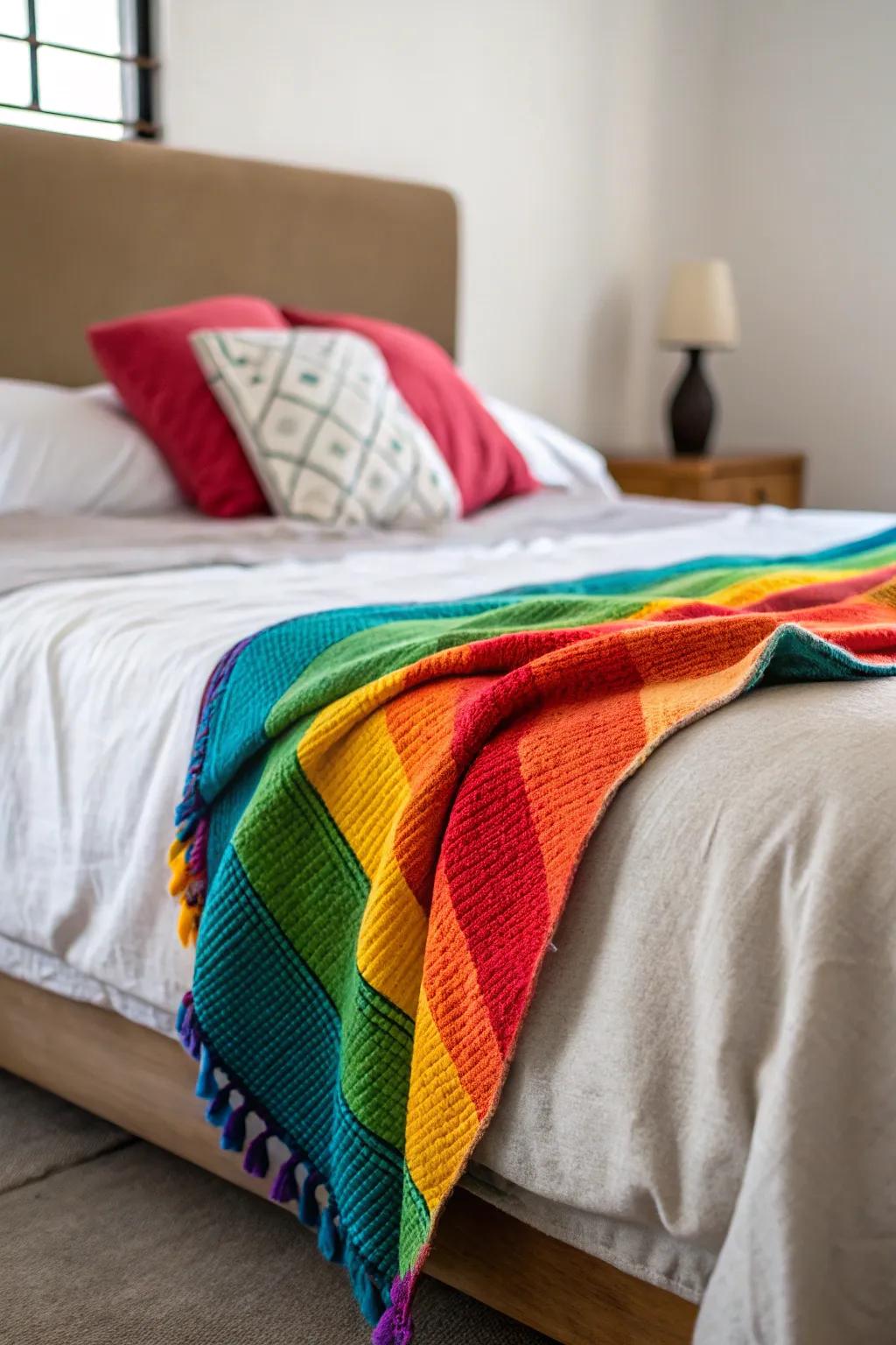 A decorative blanket contributes warmth and style without any trouble.