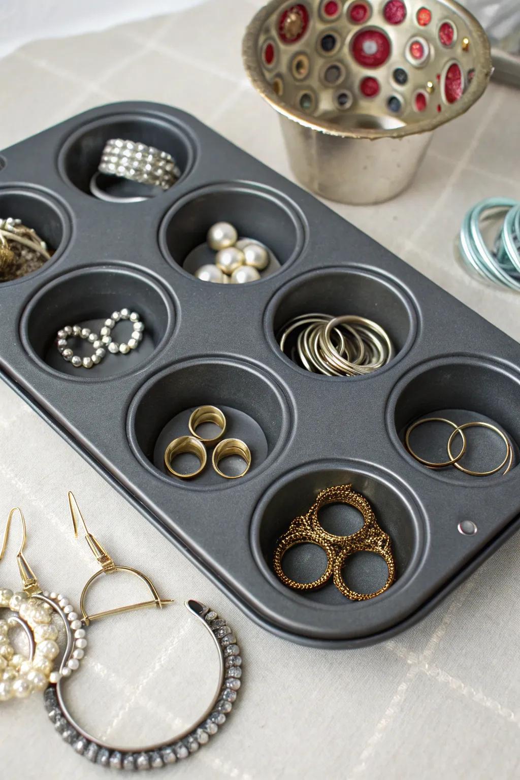 Repurpose everyday items for unique jewelry storage.