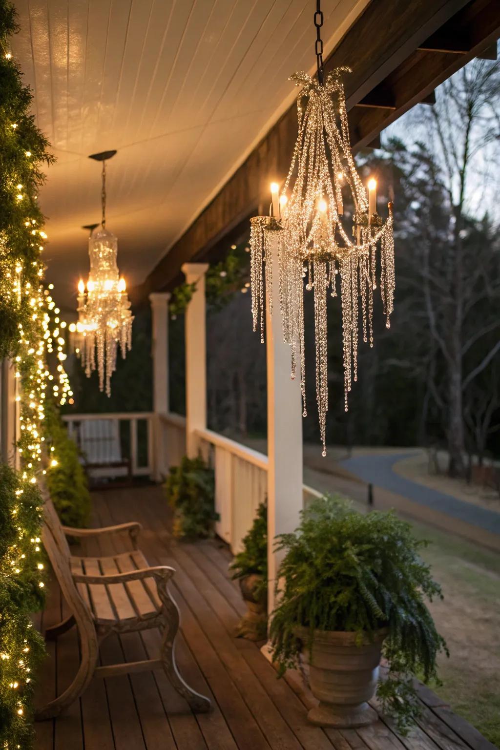 A creative mobile of glimmer strips, bringing elegance to any porch.