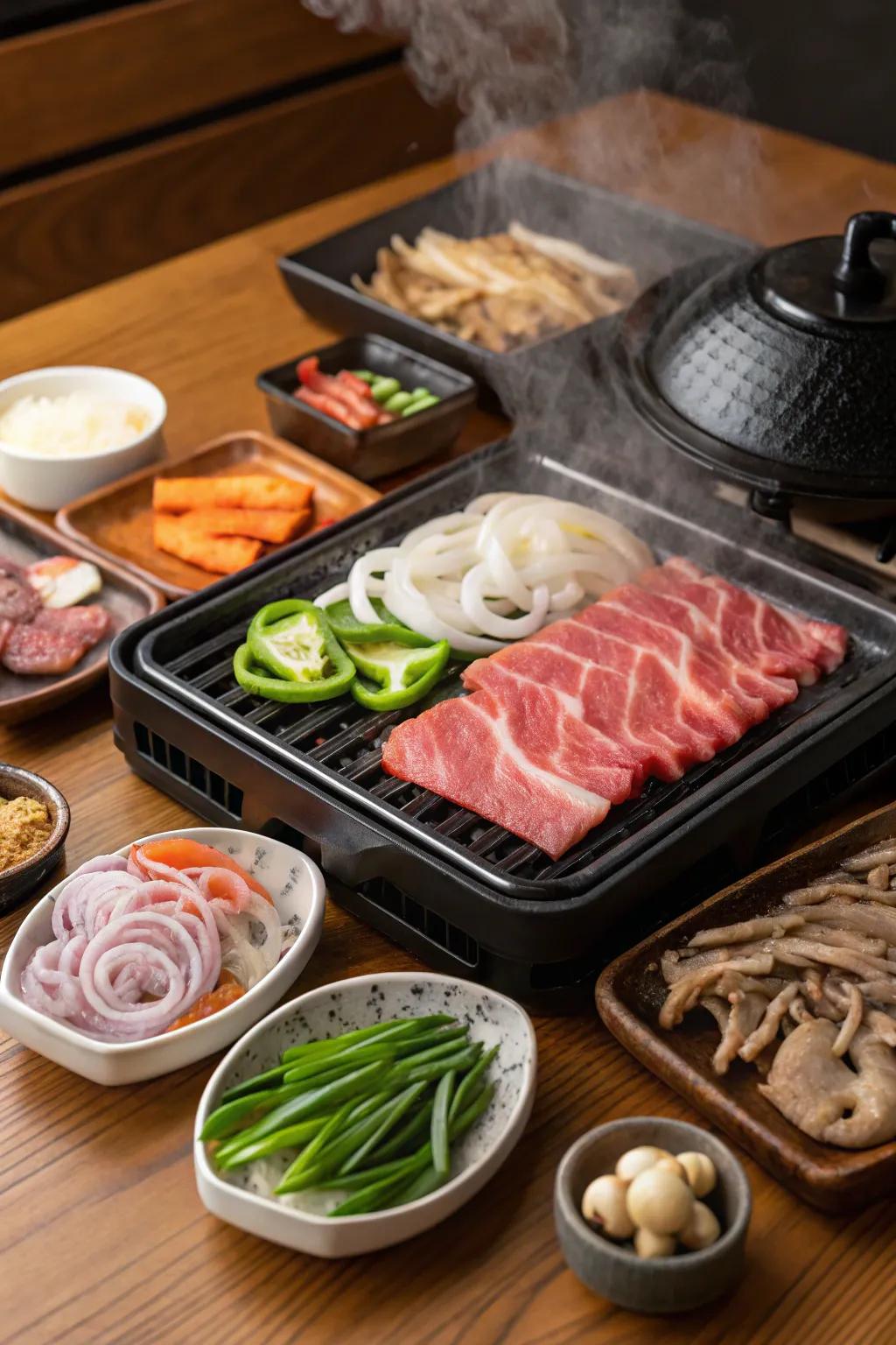 A Korean tabletop BBQ delivers interactive grilling excitement indoors.