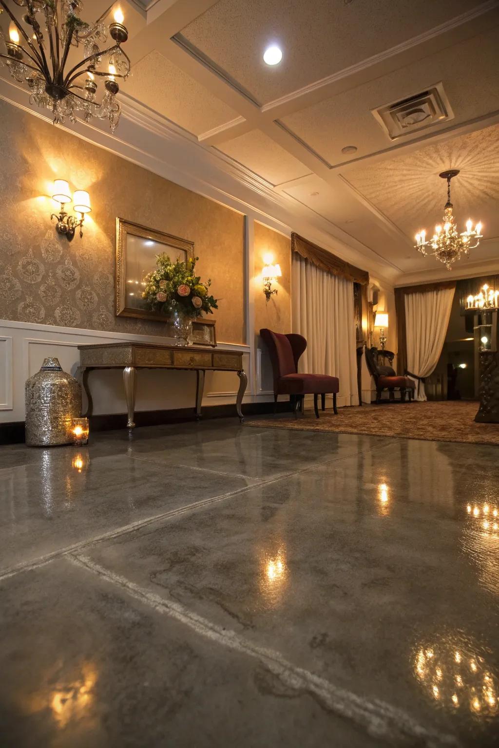 Metallic epoxy floors enhance spaces with a hint of luxury.