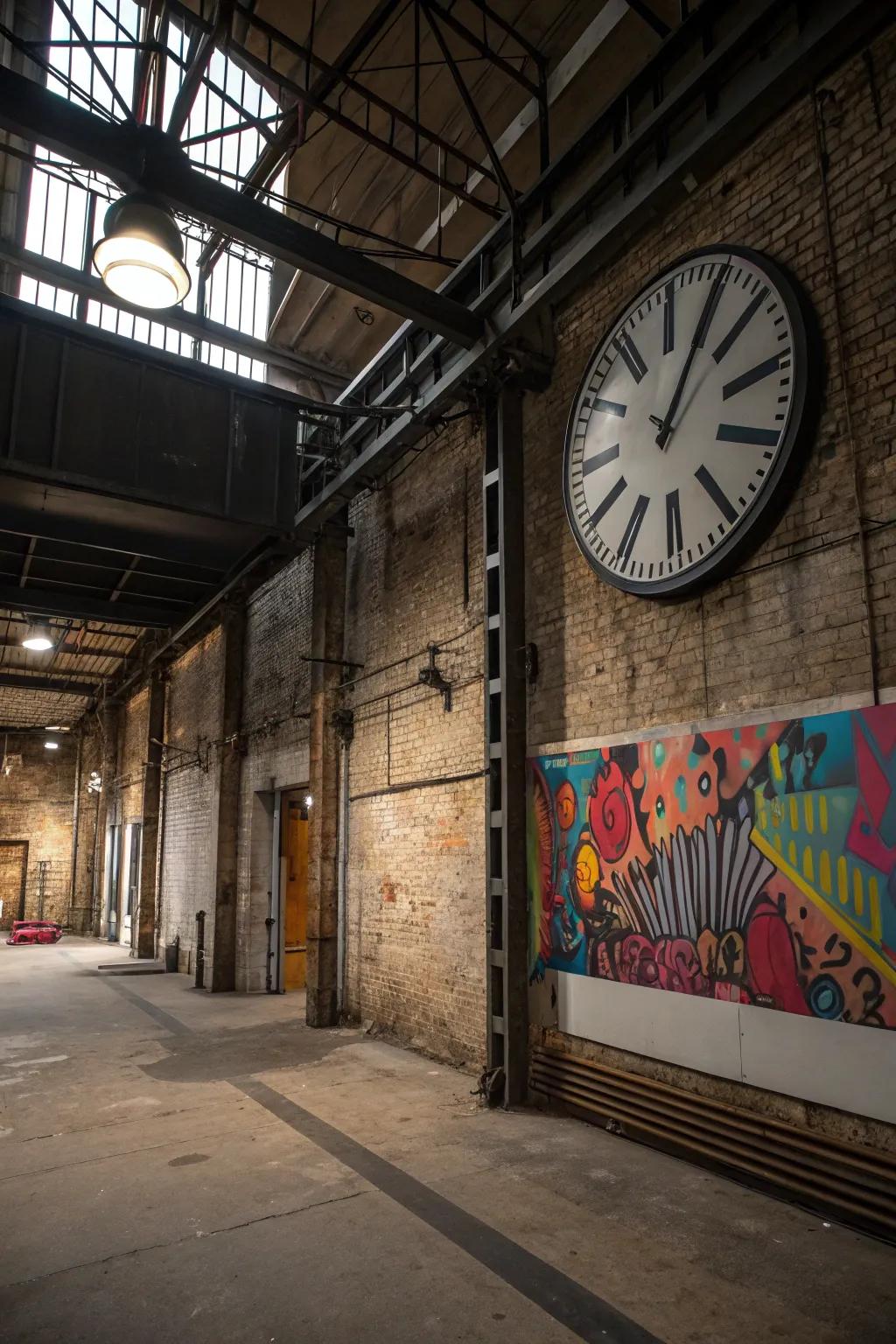 Large clocks and art as eye-catching features.