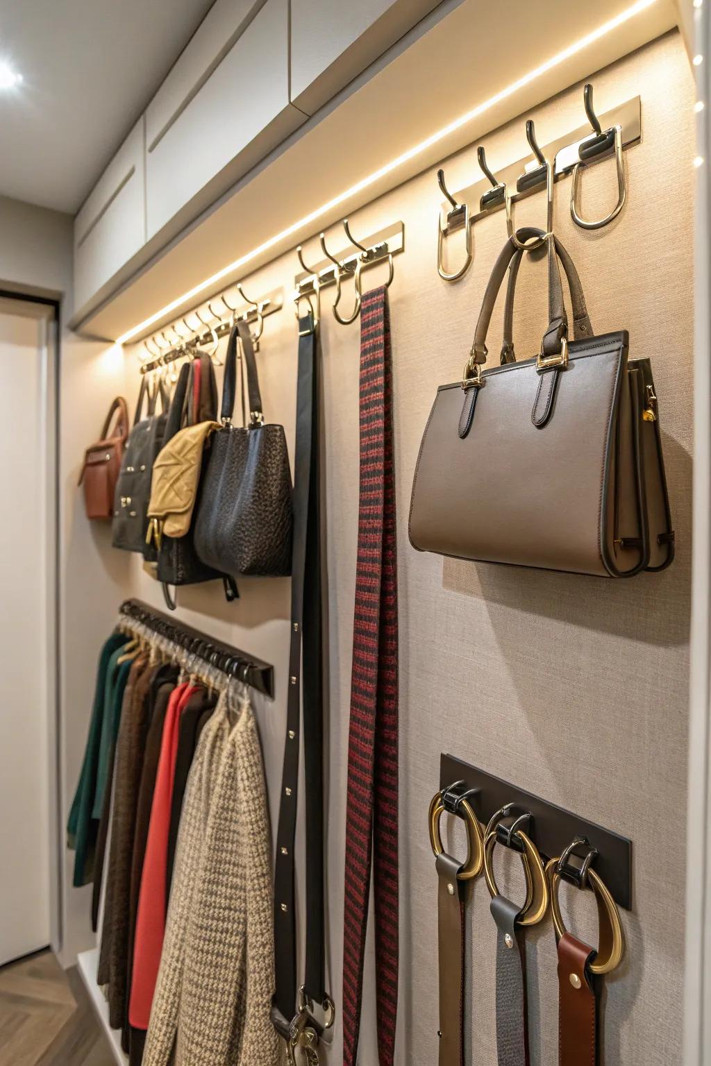 Enjoy versatility with adaptable hooks in your closet.