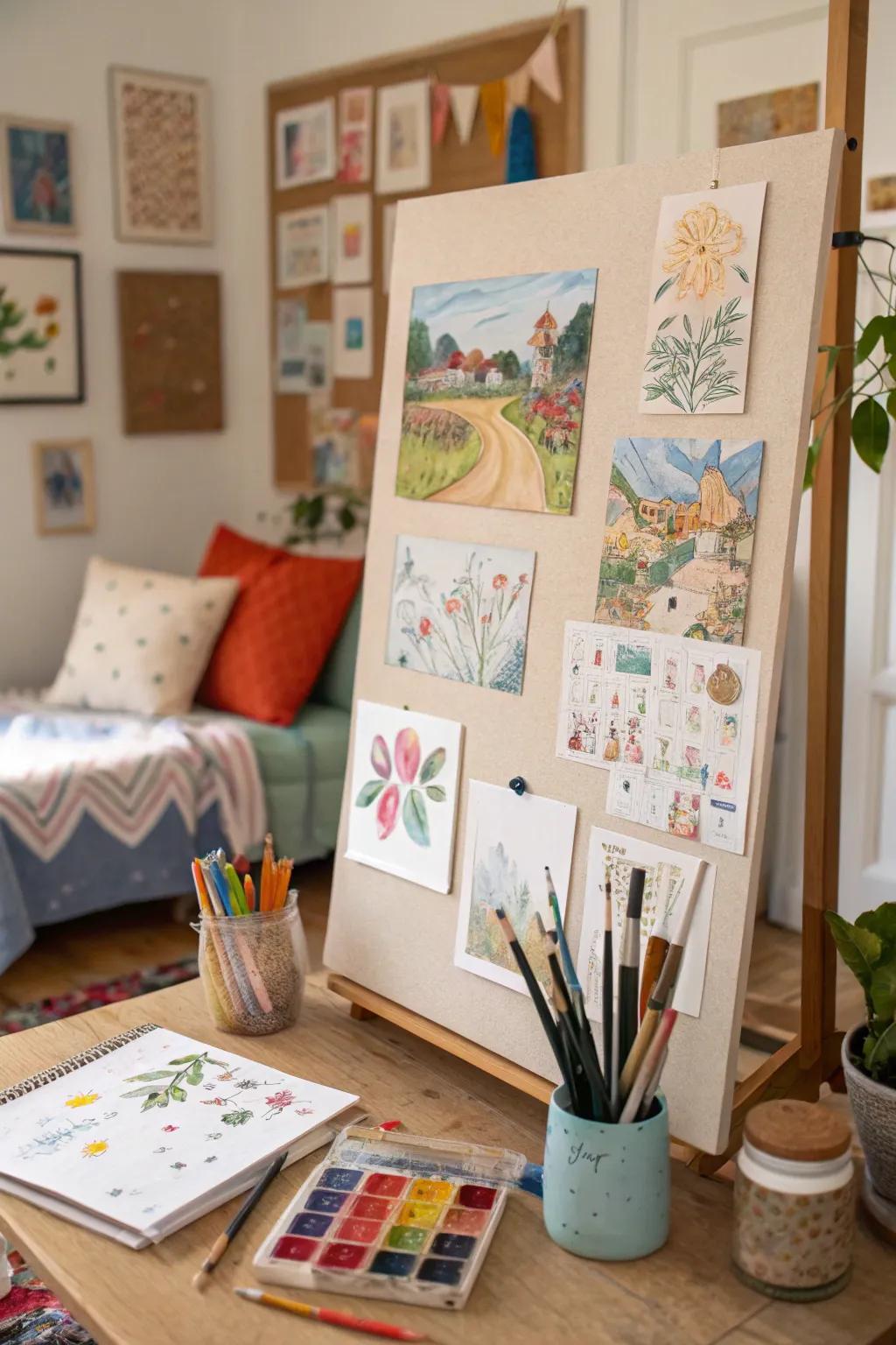 Showcase your artistic side with a board brimming with sketches and artwork.