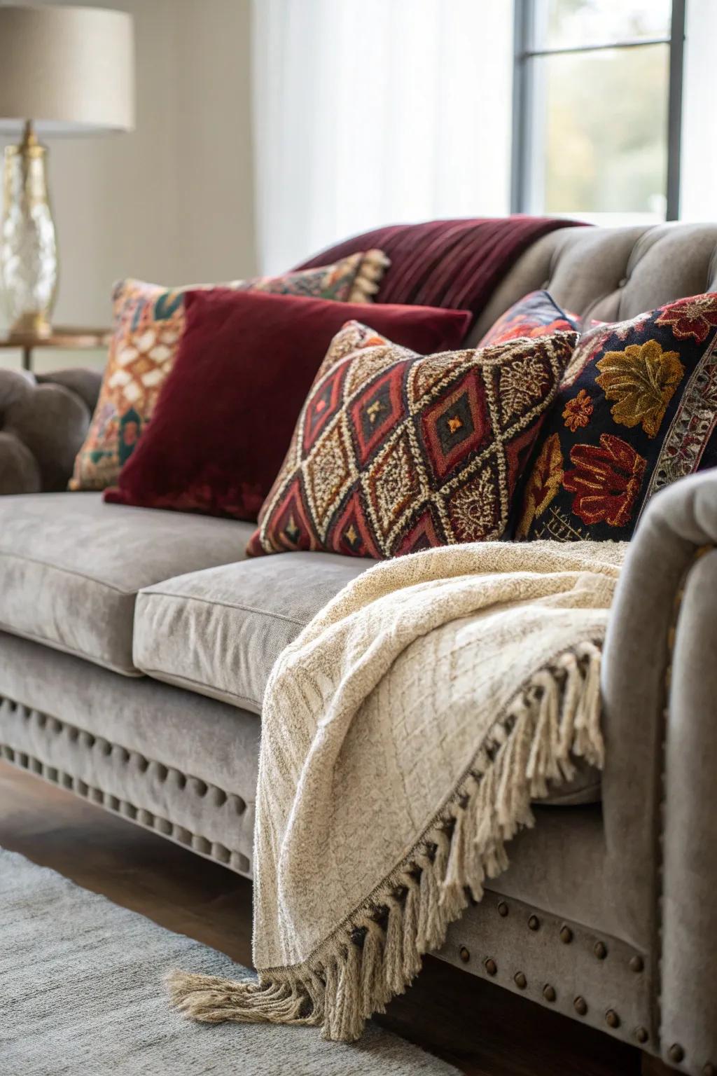 Texture and warmth from coordinated fabric textures on this sofa.