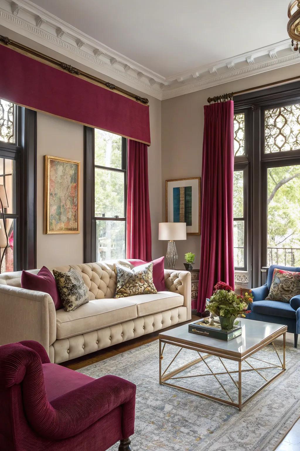 Gem-toned frames bring impact and sophistication to the room.