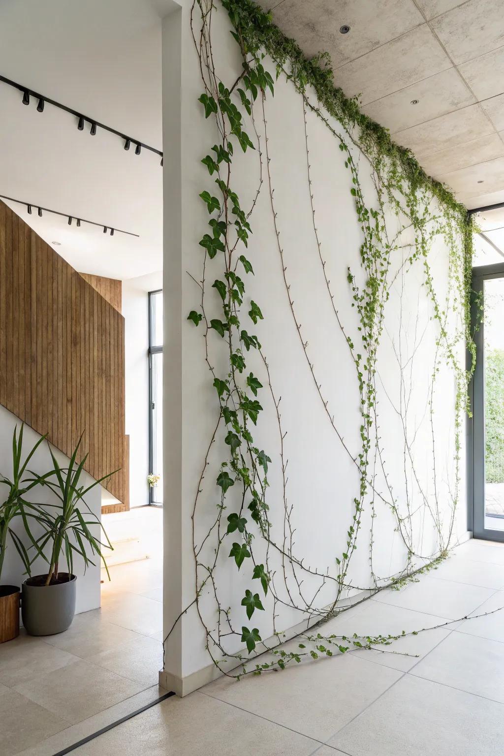 A minimalist ivy wall offering a chic and understated design.