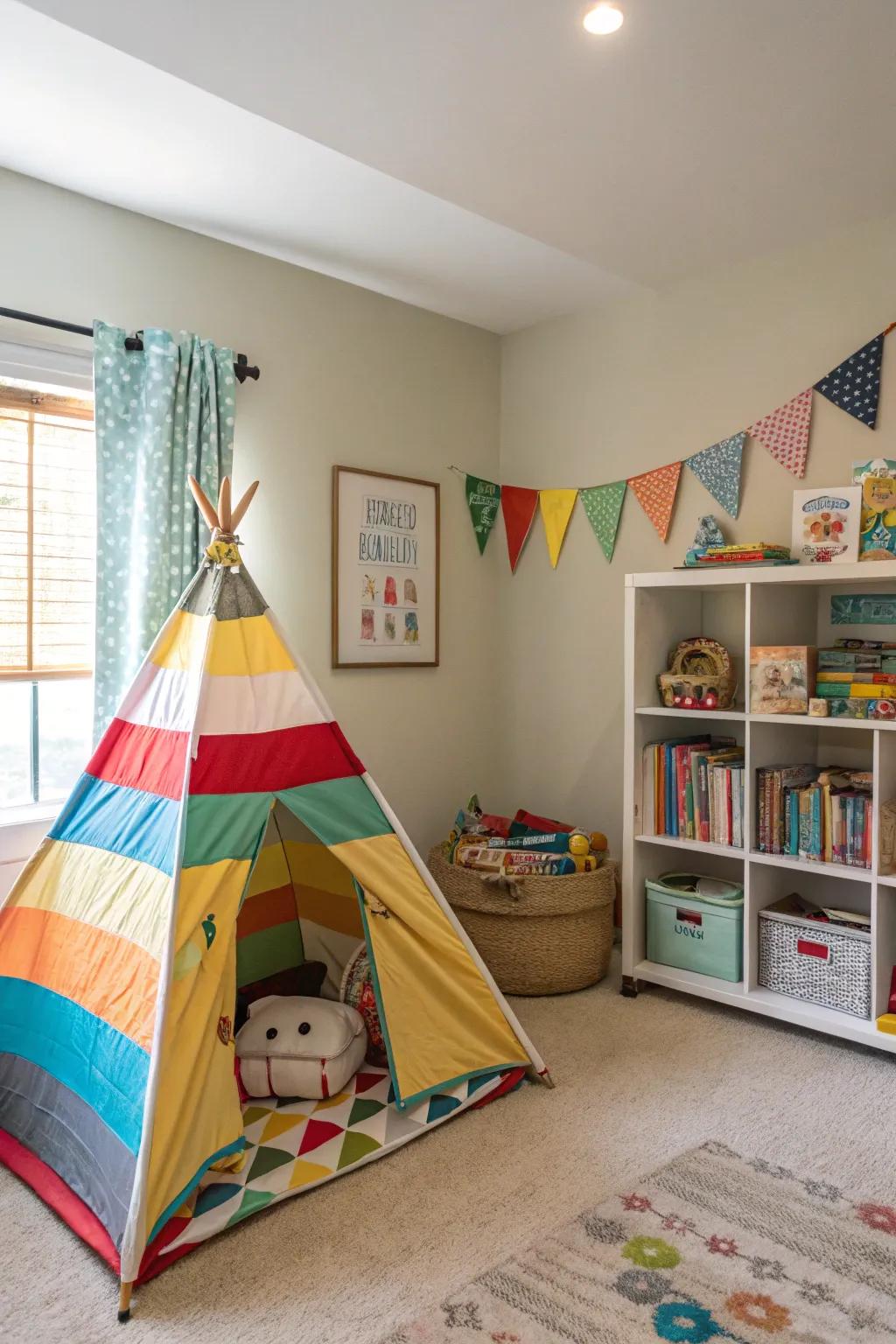 A play tent offers a delightful place for reading and imagination.