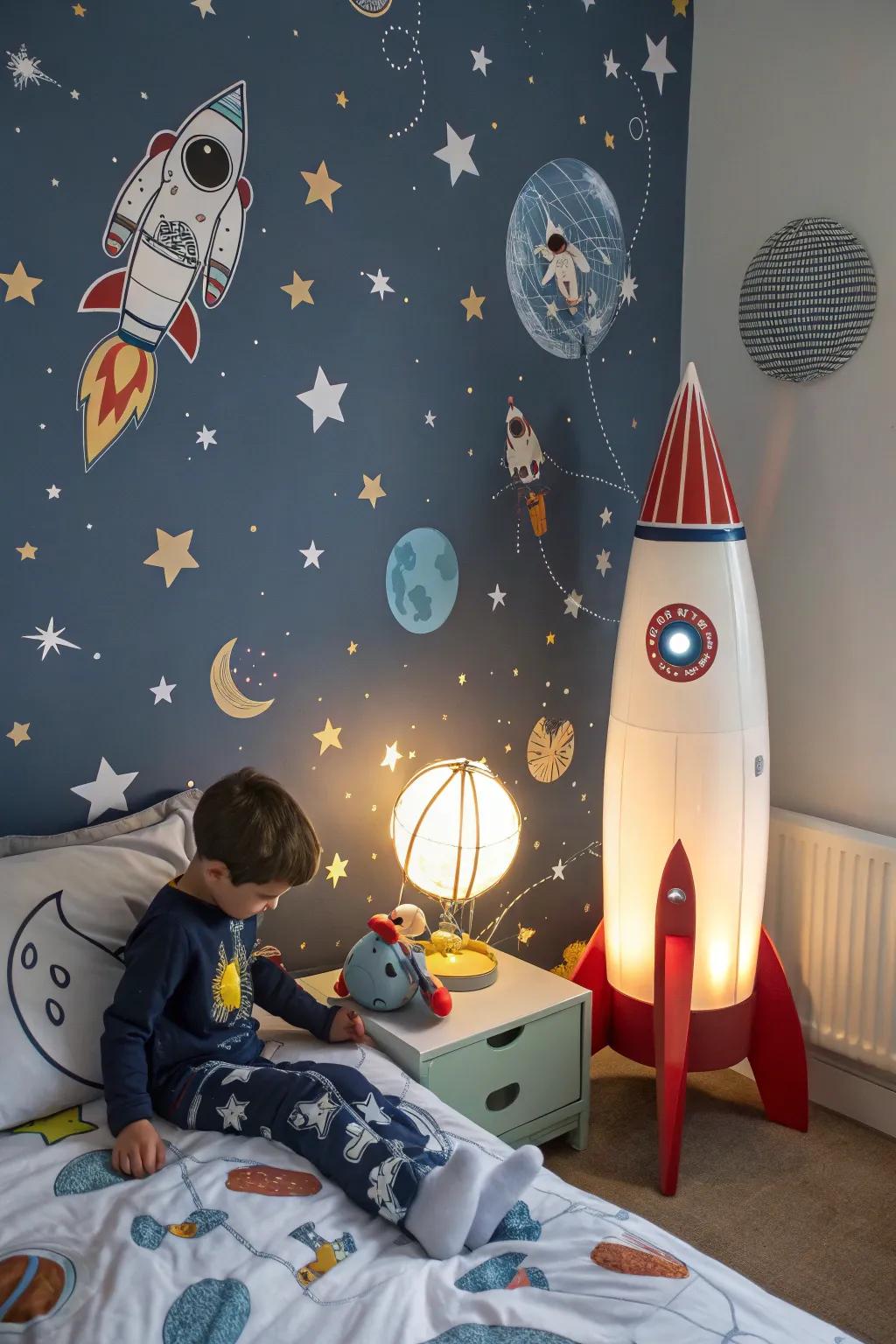 A galaxy-themed bedroom sparking imagination and amazement.
